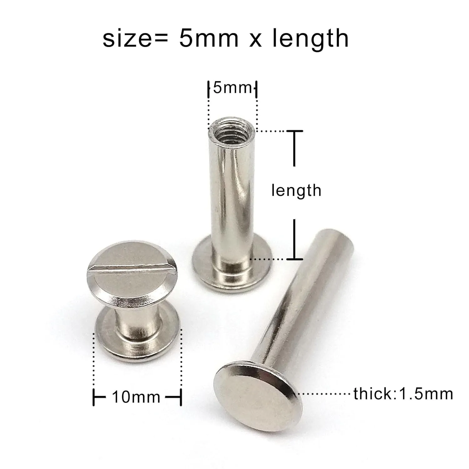 10/20/30pcs M5x4-50mm Leather Bag Belt Strap Photo Scrapbook Album Account Book Post Binding Chicago Screw Nail Rivet Bolt - (Size: 10pcs 5x50mm, Color: golden)