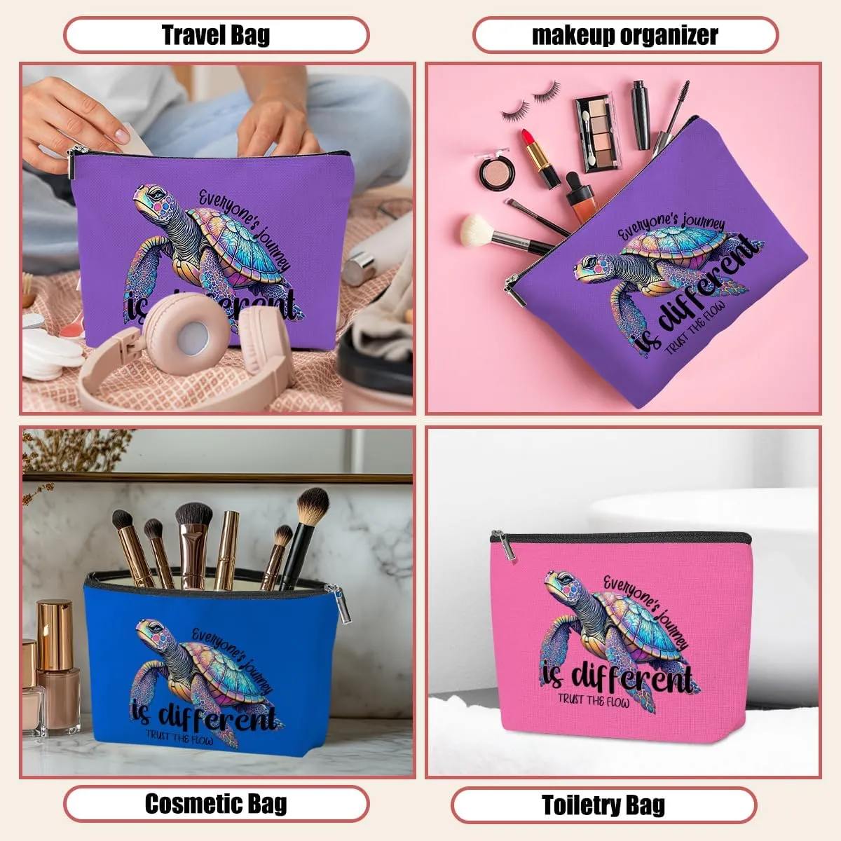 3 Pack Funny Beach Sea Turtle Gifts for Women Turtle Lovers Teacher Girls Trip Makeup Bag,Travel Essentials Cosmetic Bags for Women,Birthday Wedding Christmas Vacation Friendship Girl Weekend Journey