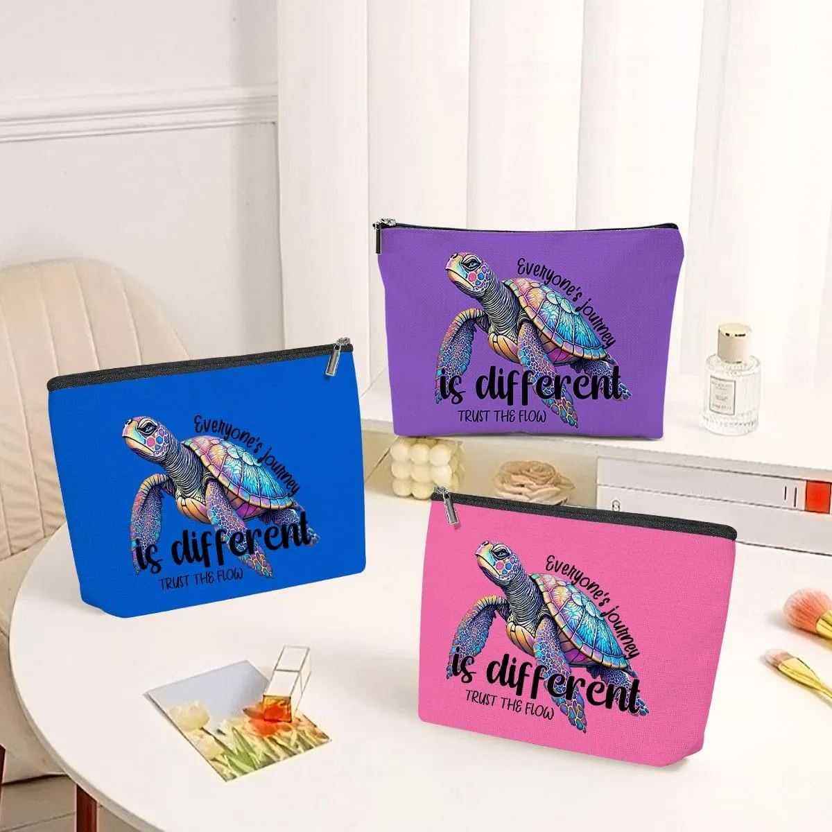 3 Pack Funny Beach Sea Turtle Gifts for Women Turtle Lovers Teacher Girls Trip Makeup Bag,Travel Essentials Cosmetic Bags for Women,Birthday Wedding Christmas Vacation Friendship Girl Weekend Journey
