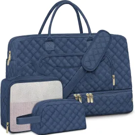 3 Pack Travel Duffle Bag, Weekend Bags for Women with Shoe Compartment, Large Toiletry Personal Item Travel Carry on Bags with Wet Pocket, Gym Overnight Hospital Bag for Delivery Business Navy Blue