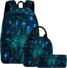 3PCS Boys Galaxy Backpack, Bookbag for Kids Boys with Lunch Box, 17 Inch Galaxy Teens School Bag Set, Laptop Backpack for Mens School/Daypack