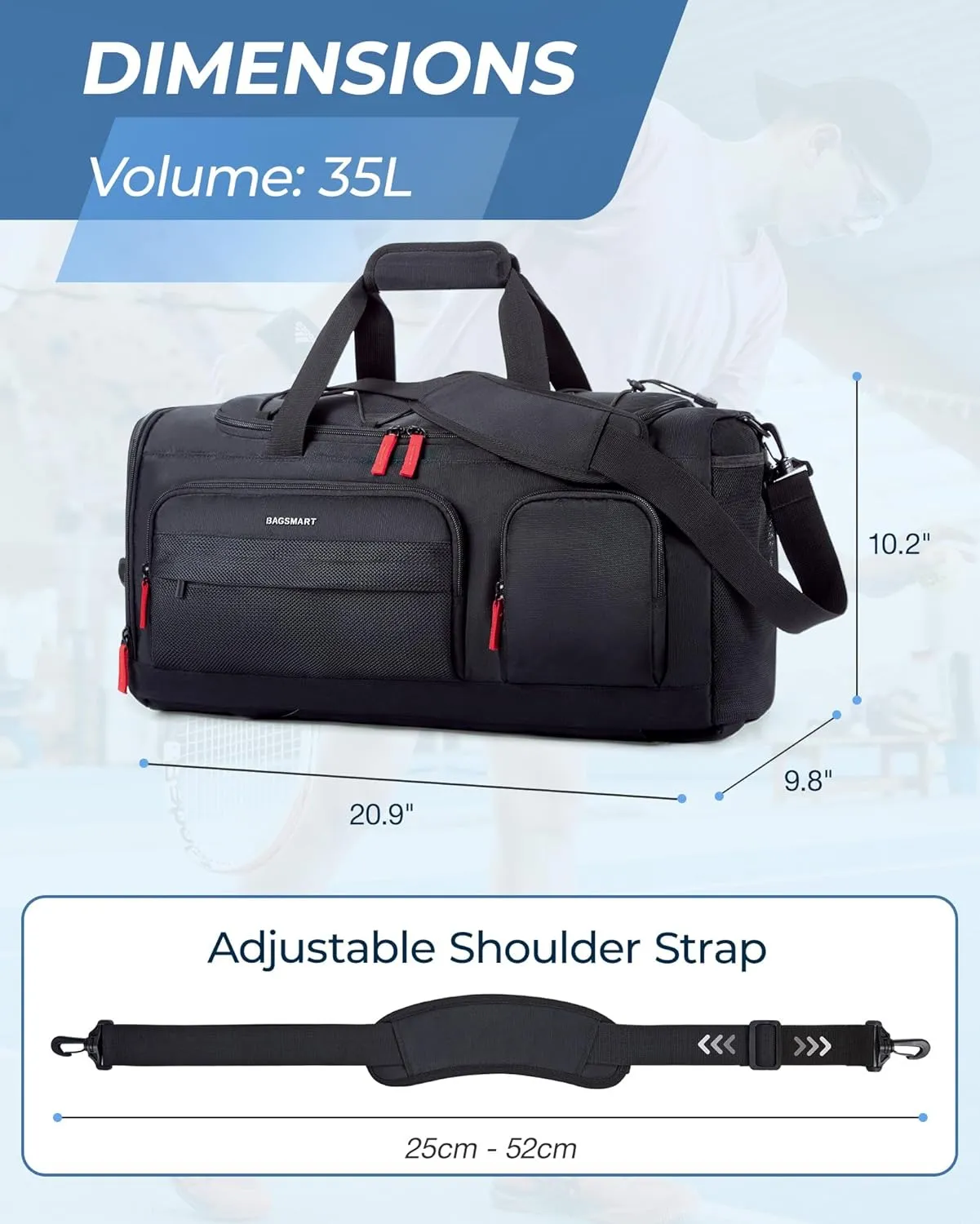 BAGSMART Gym Bag for Men&Women, 35L Sports Travel Duffel Bag with Shoe Laptop CompartmentAnti-Theft Carry On Weekender Bag for Airplane,Workout Overnight Backpack for Hiking,Khaki