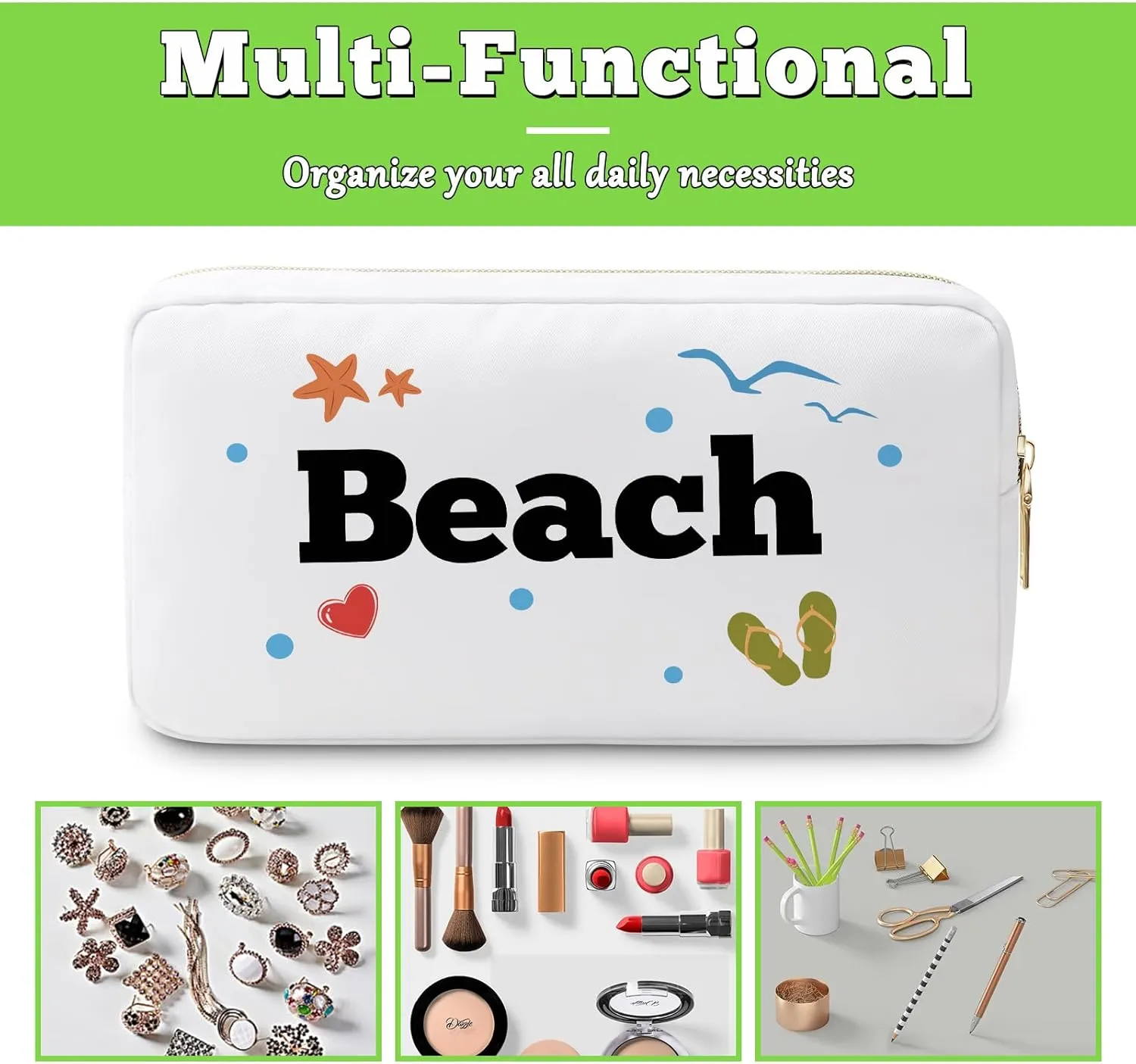 Beach Lovers Makeup Bags Beach Vacation Gifts for Women Sister Girls Best Friend Summer Trip Cosmetic Bags Girls Weekend Wedding Christmas Birthday Presents for Sea Lover Travel Zipper Pouch