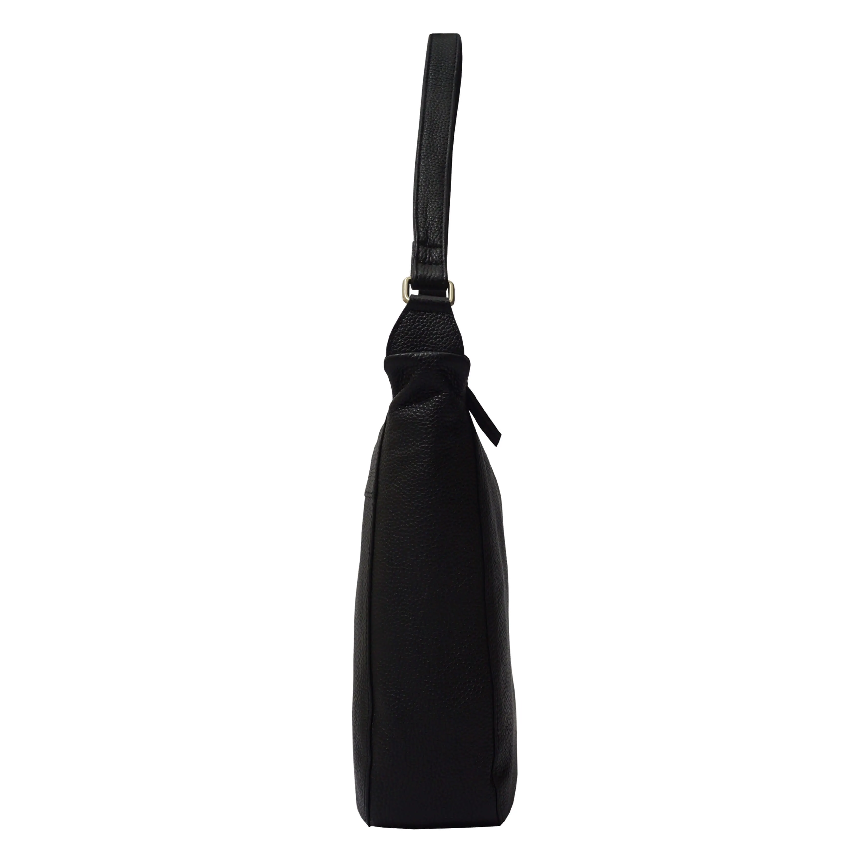 'BIANCA' Black Pebble Grain Leather Slouchy Hobo Bag