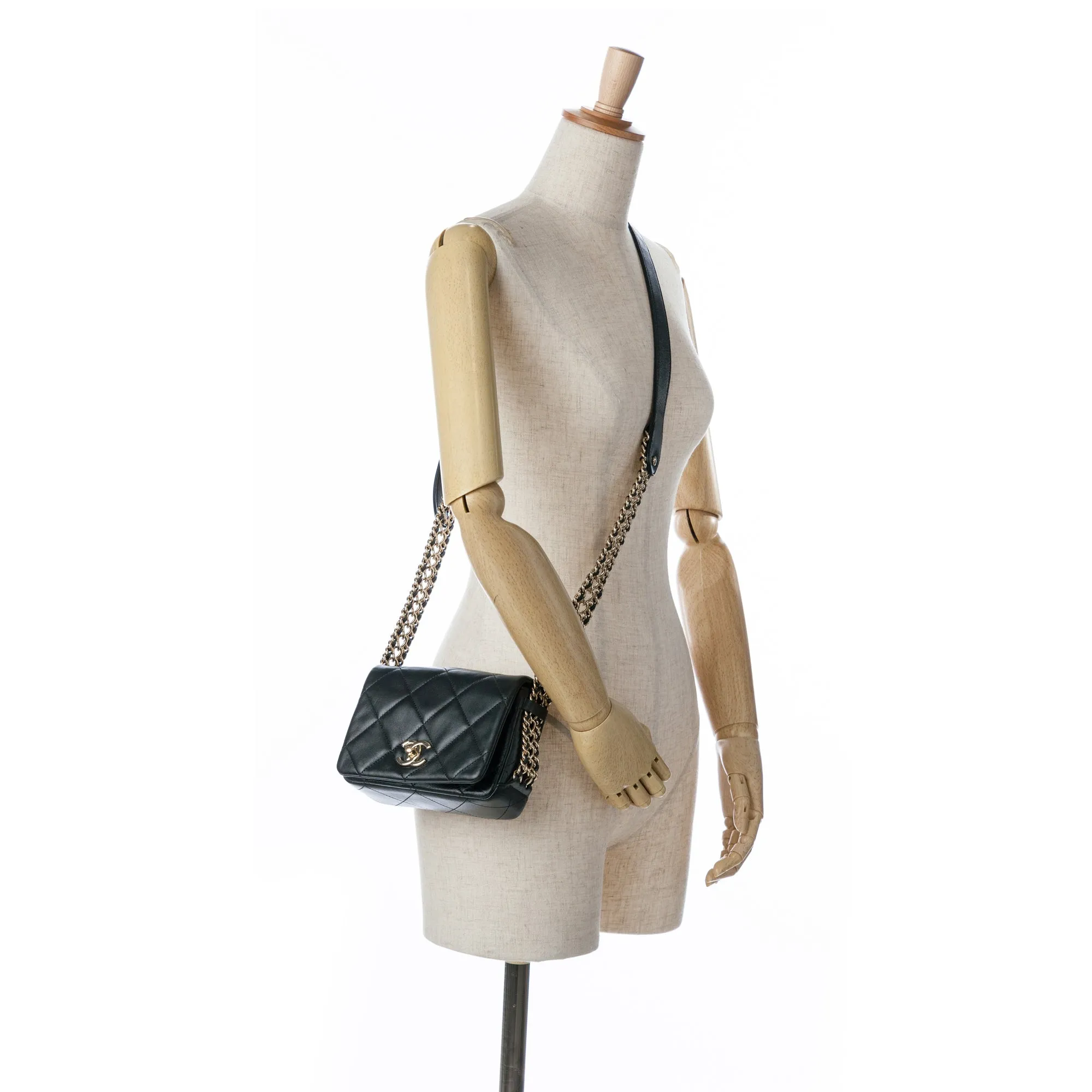 Black Chanel Mini Quilted Lambskin Multi Chain Flap Crossbody Bag