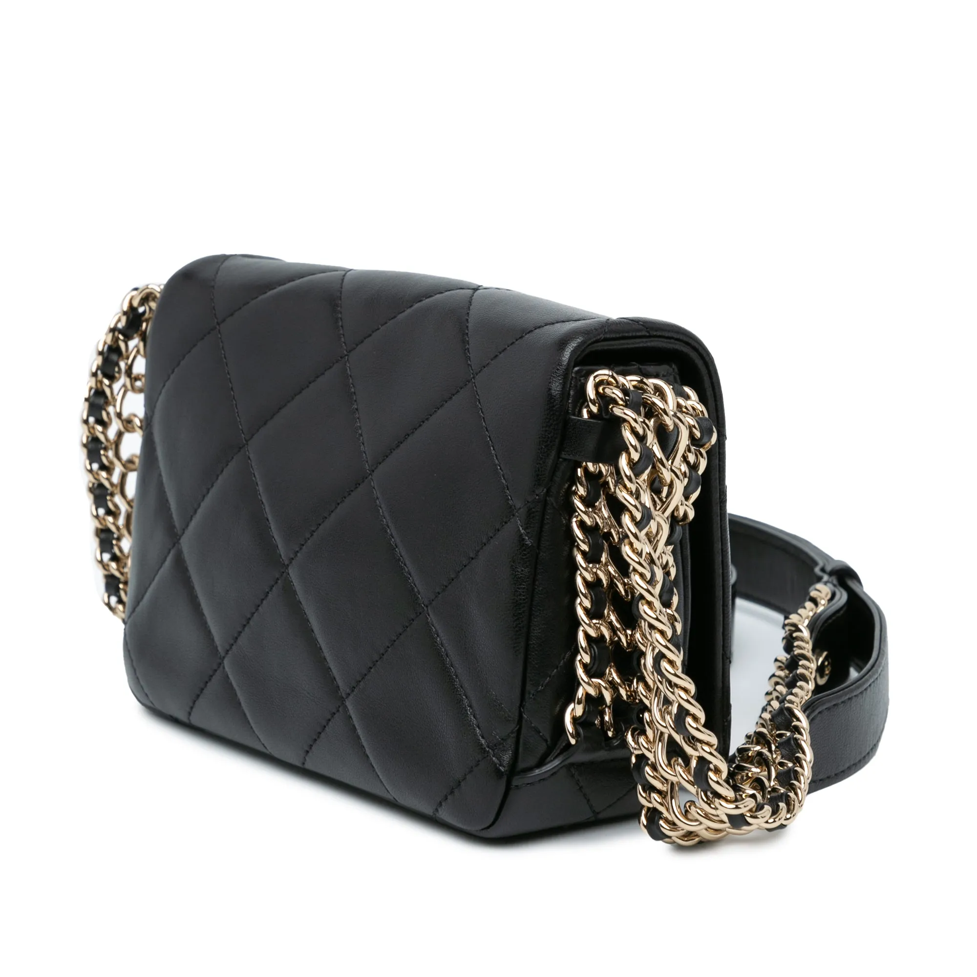 Black Chanel Mini Quilted Lambskin Multi Chain Flap Crossbody Bag
