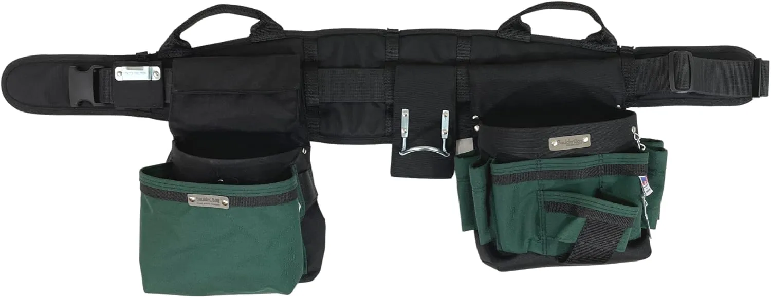 BOULDER BAG Ultimate Electrician's MAX Combo with Comfort Back Support Tool Belt, Quick Release Buckle, Heavy Duty Work Belt, Green (Large 33-36 Inch Waist), Tool Belt Made in USA