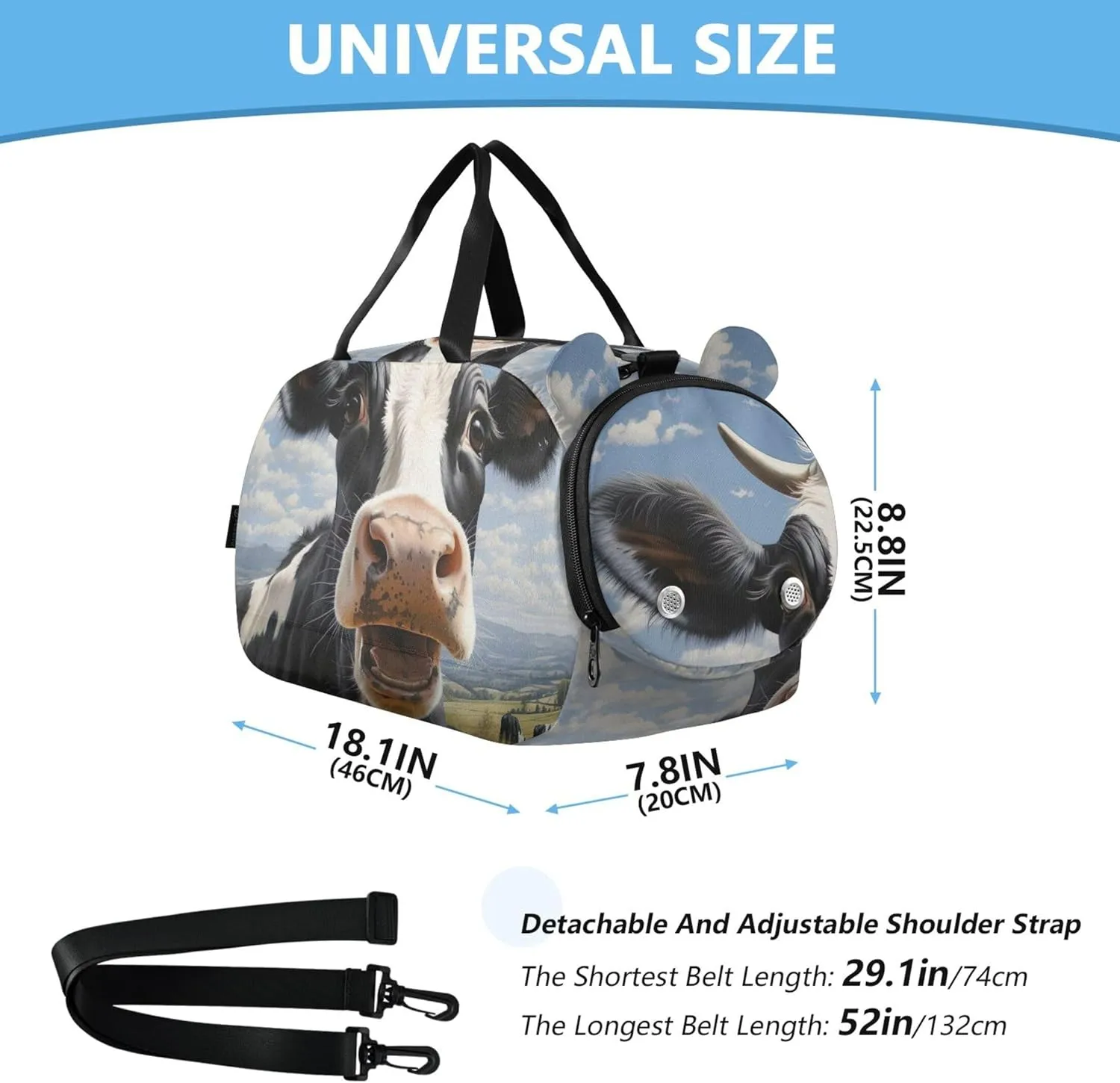 Boys Carry on Duffel Toddler Weekender Bags Girls Duffle Bags Travel Tote Sports Dance Bag Curious Cow Portrait