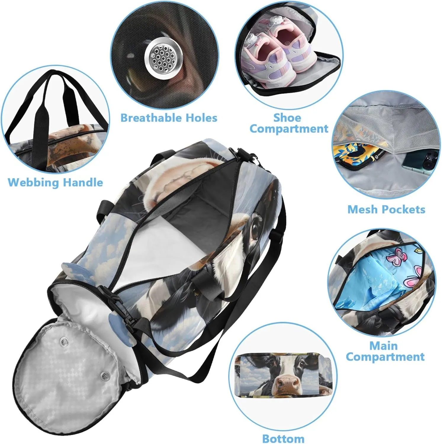 Boys Carry on Duffel Toddler Weekender Bags Girls Duffle Bags Travel Tote Sports Dance Bag Curious Cow Portrait