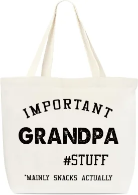 Canvas Tote Bag, Important Grandpa Stuff Tote Bag, Appreciation Gift, Funny Tote Bag, Library Tote, Reusable Grocery Shopping Bag, Library Shoulder Bag For Man Grandpa Grandfather Friends C(09)