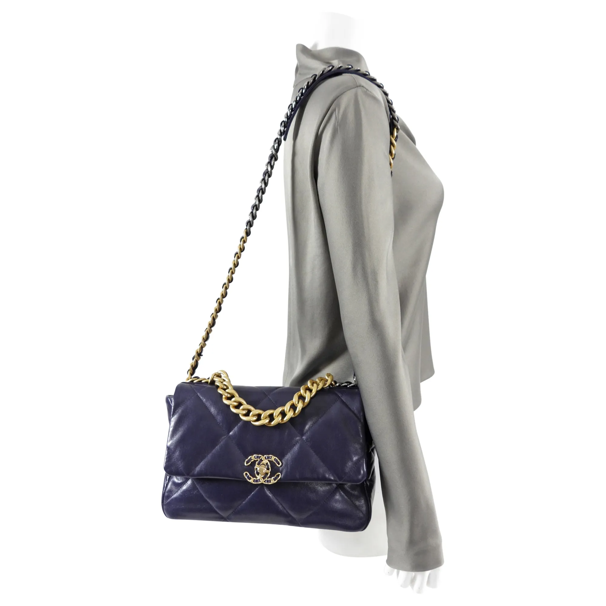 Chanel 19 Large Purple Quilted Leather Flap Bag