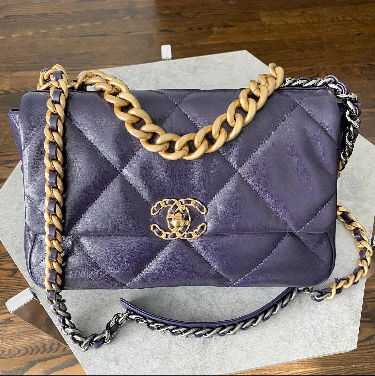 Chanel 19 Large Purple Quilted Leather Flap Bag