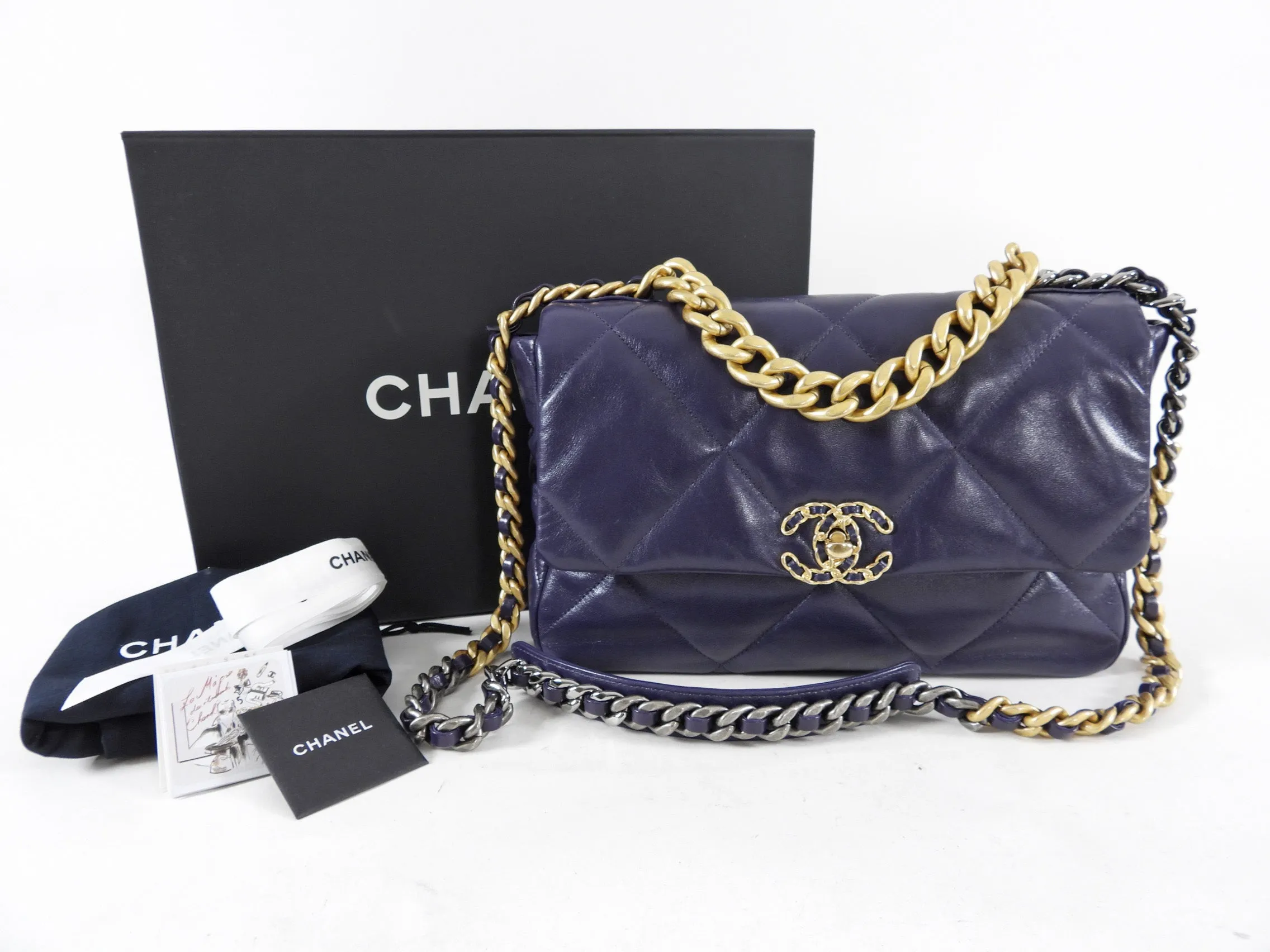 Chanel 19 Large Purple Quilted Leather Flap Bag