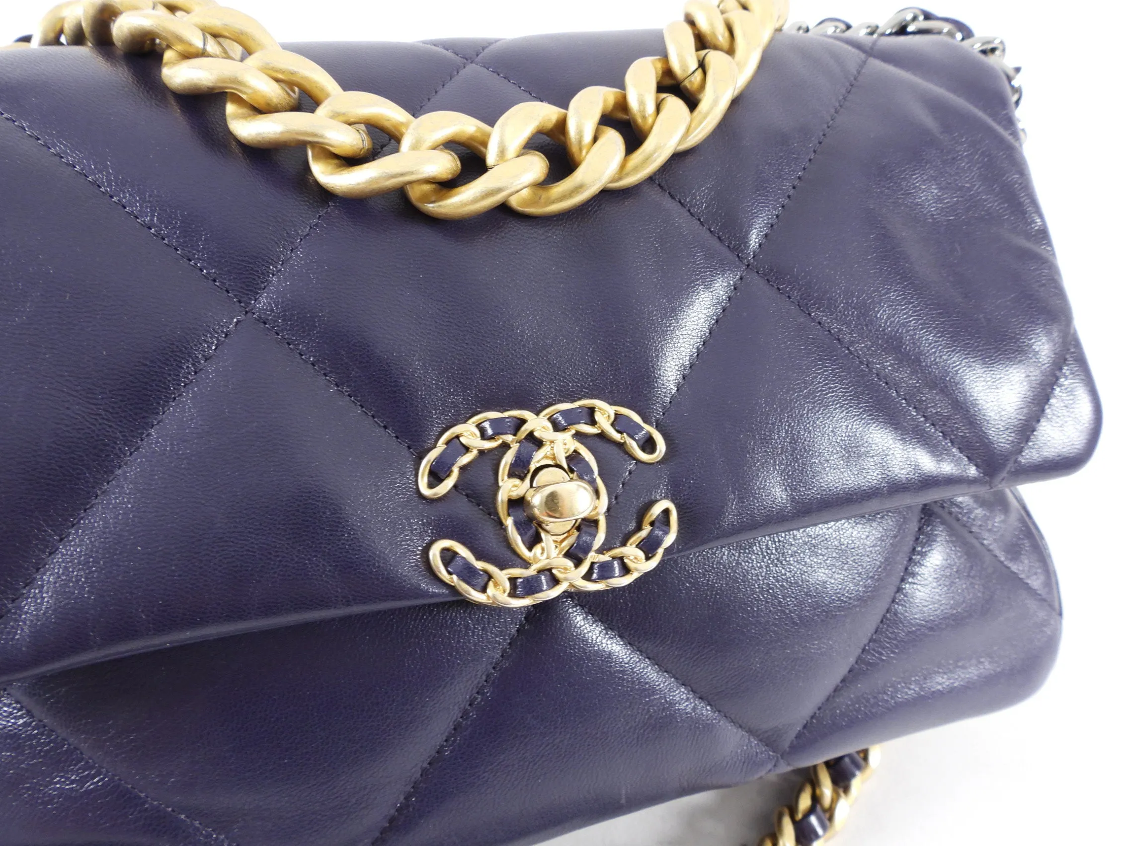 Chanel 19 Large Purple Quilted Leather Flap Bag