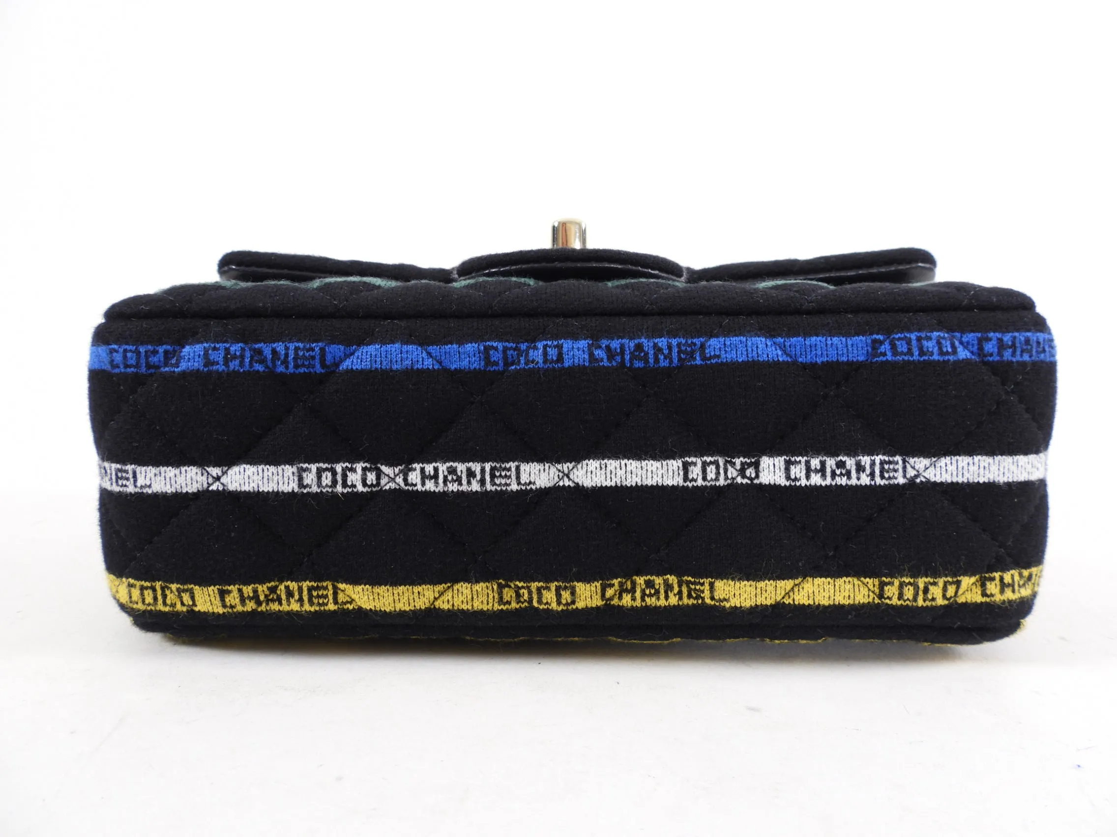Chanel 22S Jersey Logo Mini Stripe Classic Flap Bag