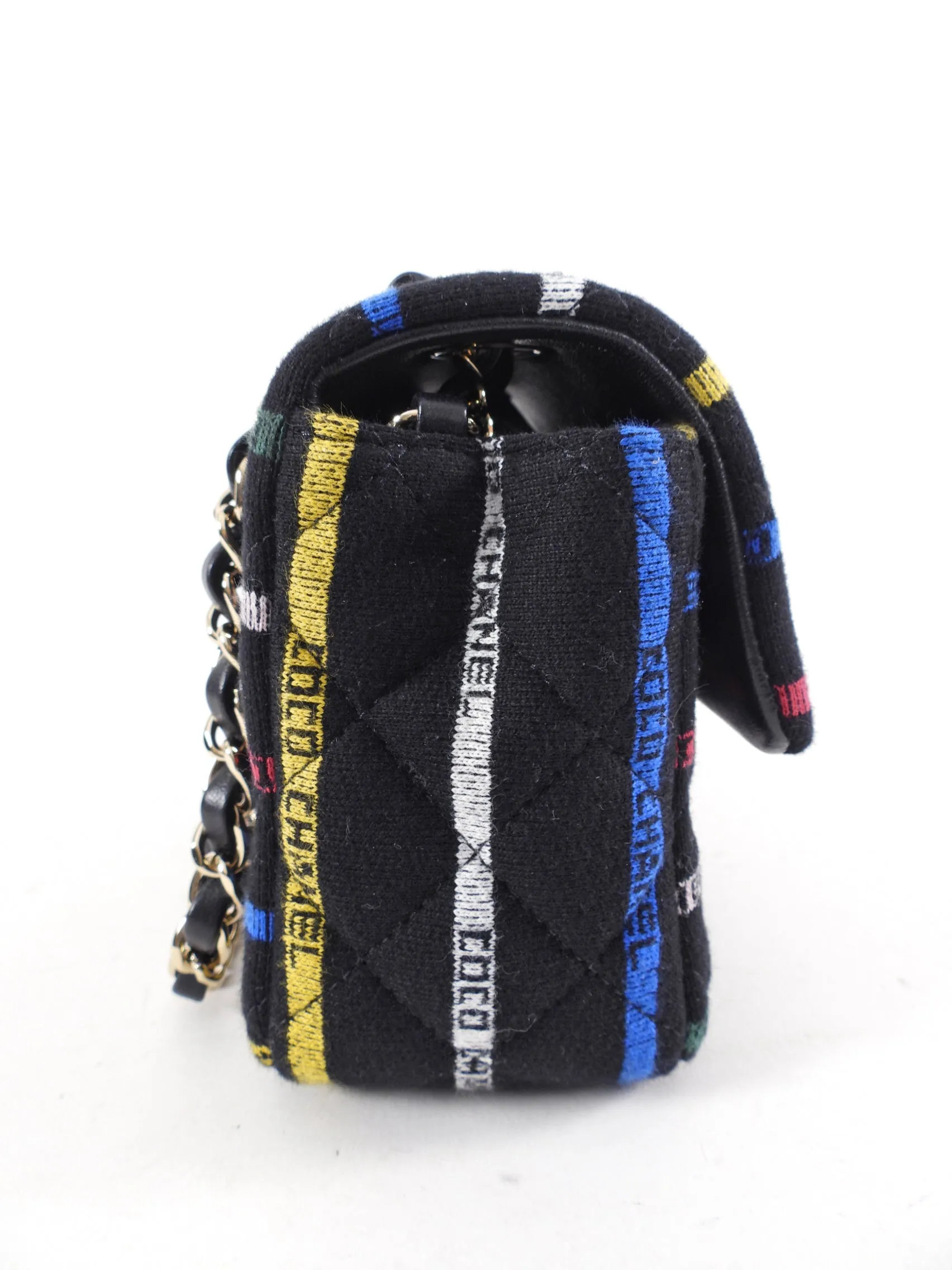 Chanel 22S Jersey Logo Mini Stripe Classic Flap Bag