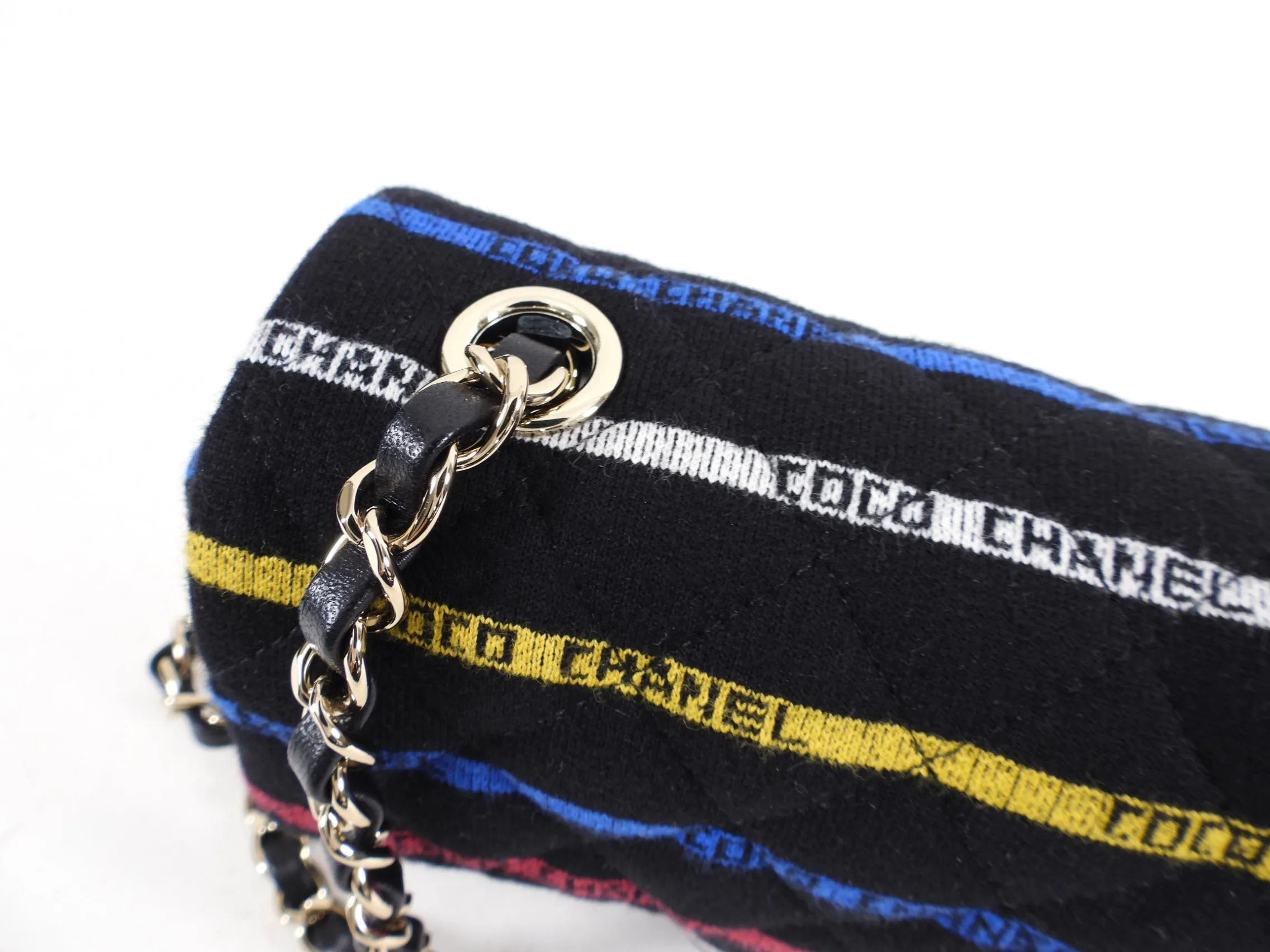 Chanel 22S Jersey Logo Mini Stripe Classic Flap Bag