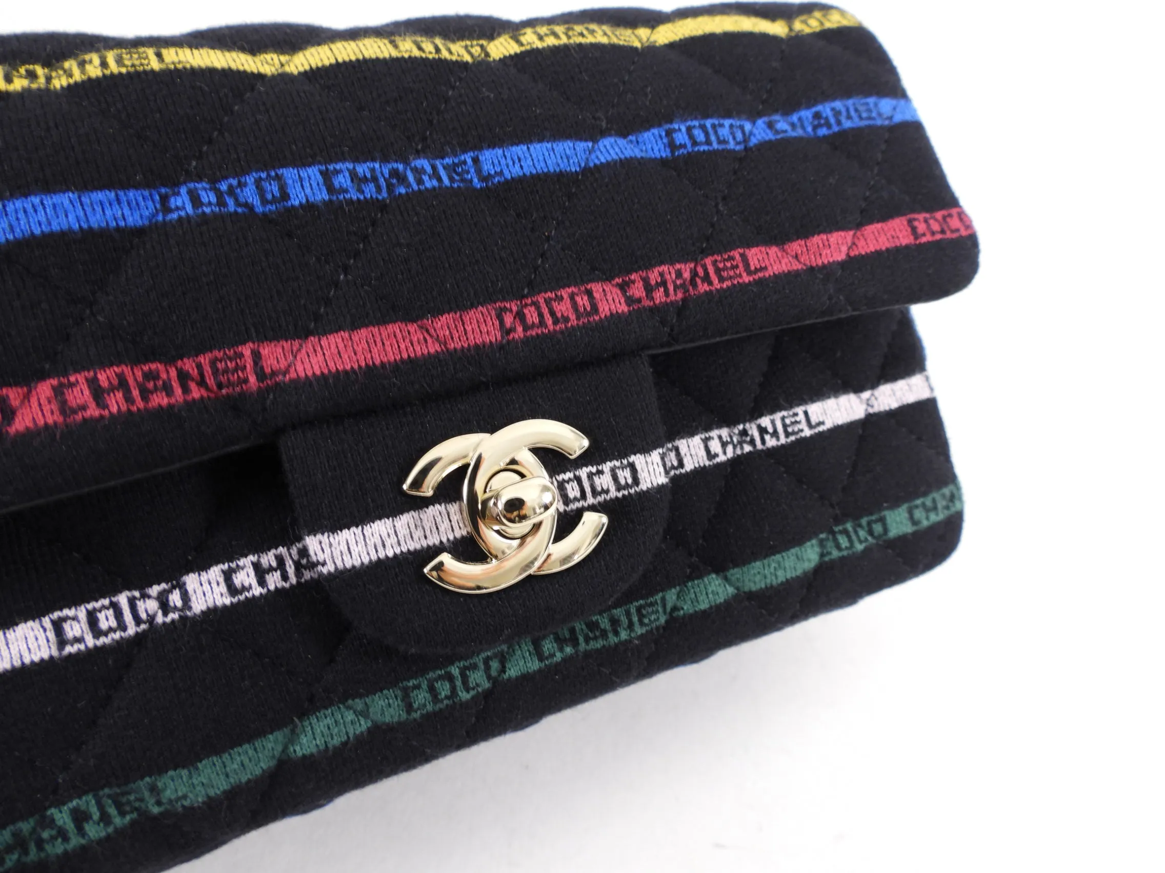 Chanel 22S Jersey Logo Mini Stripe Classic Flap Bag