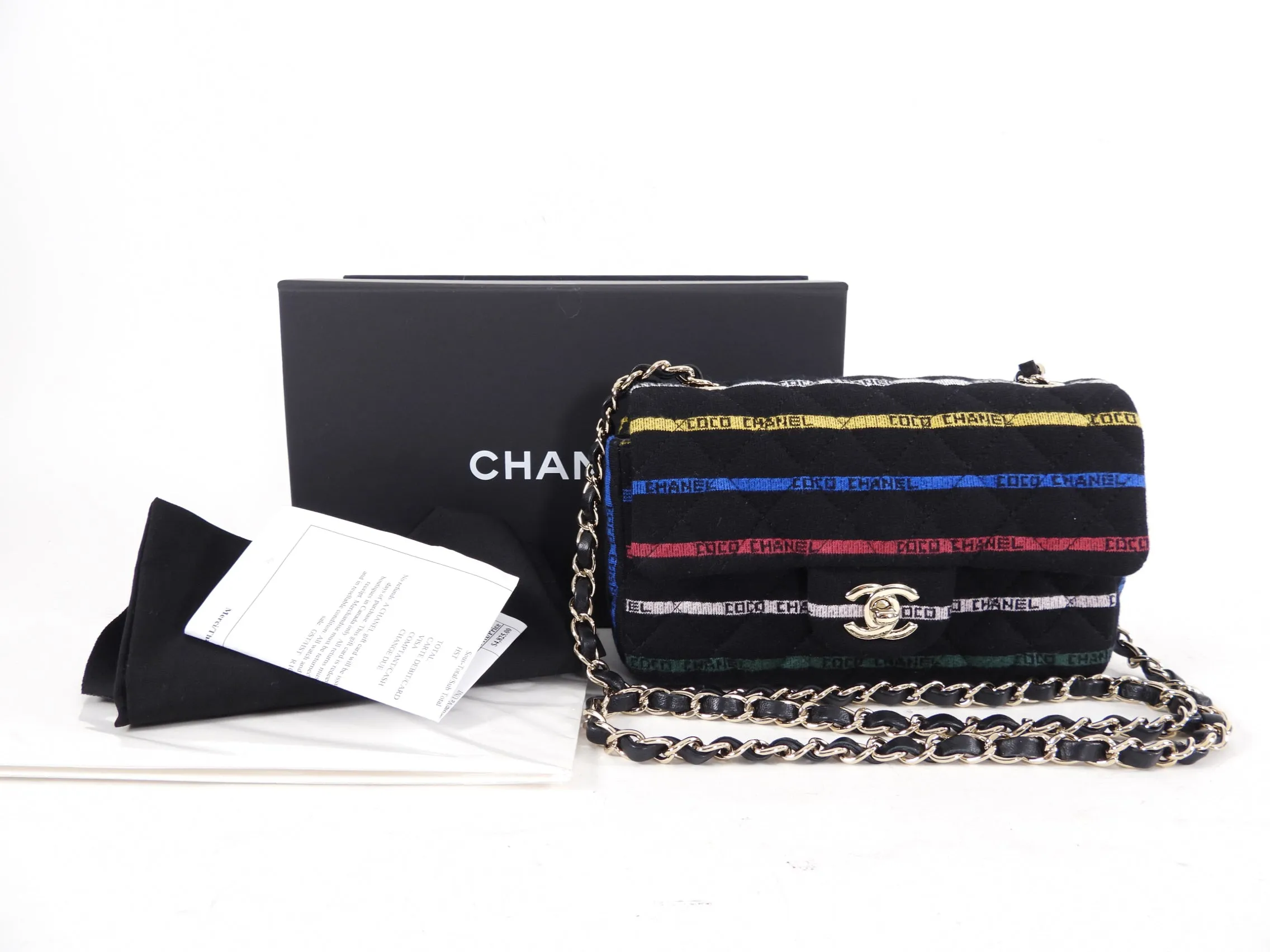 Chanel 22S Jersey Logo Mini Stripe Classic Flap Bag