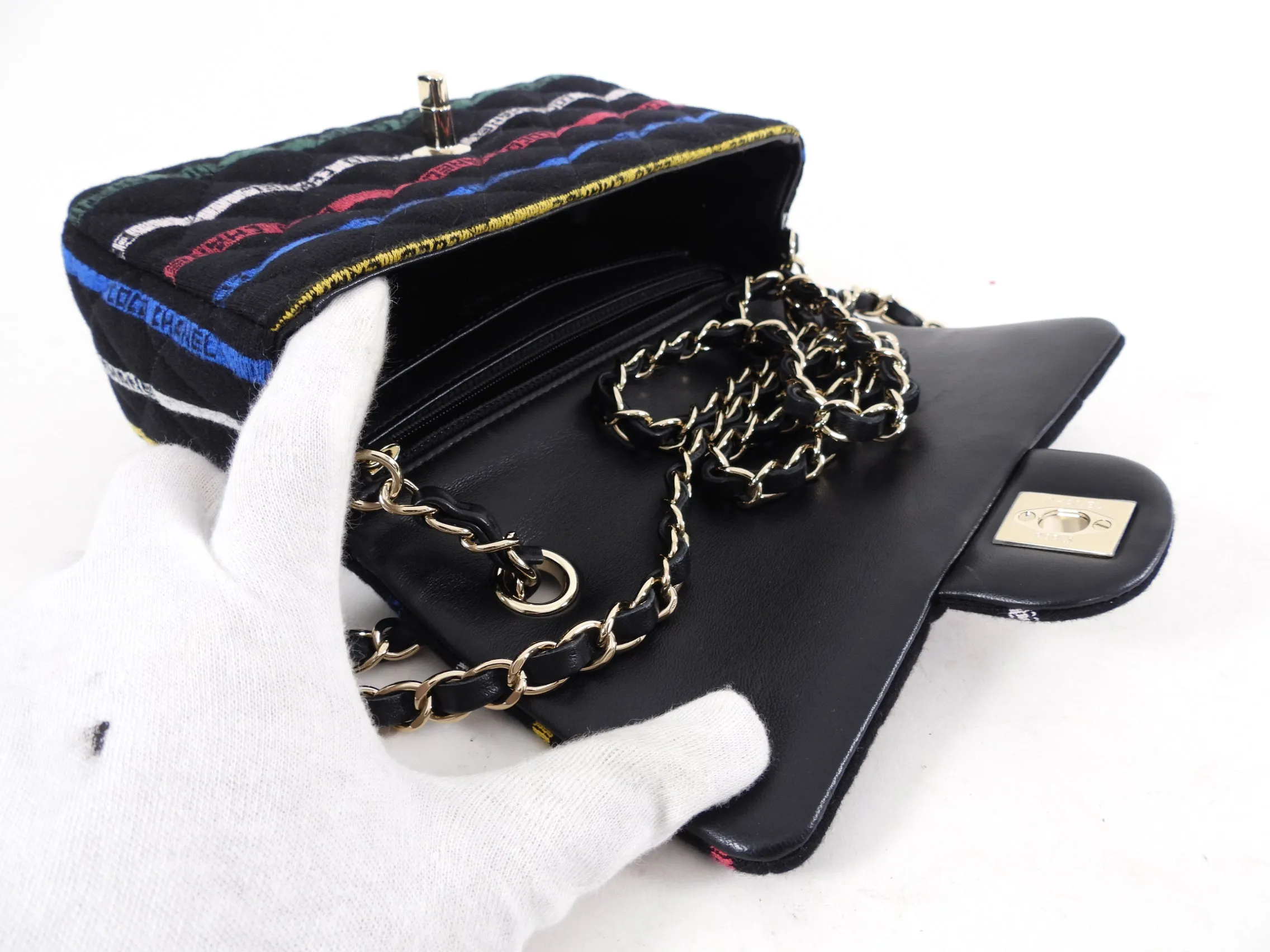 Chanel 22S Jersey Logo Mini Stripe Classic Flap Bag