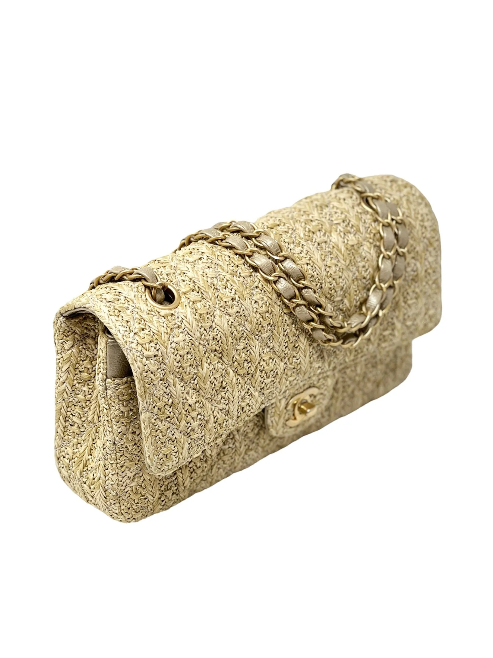 Chanel Classic Double Flap Medium Rafia Woven Straw Bag