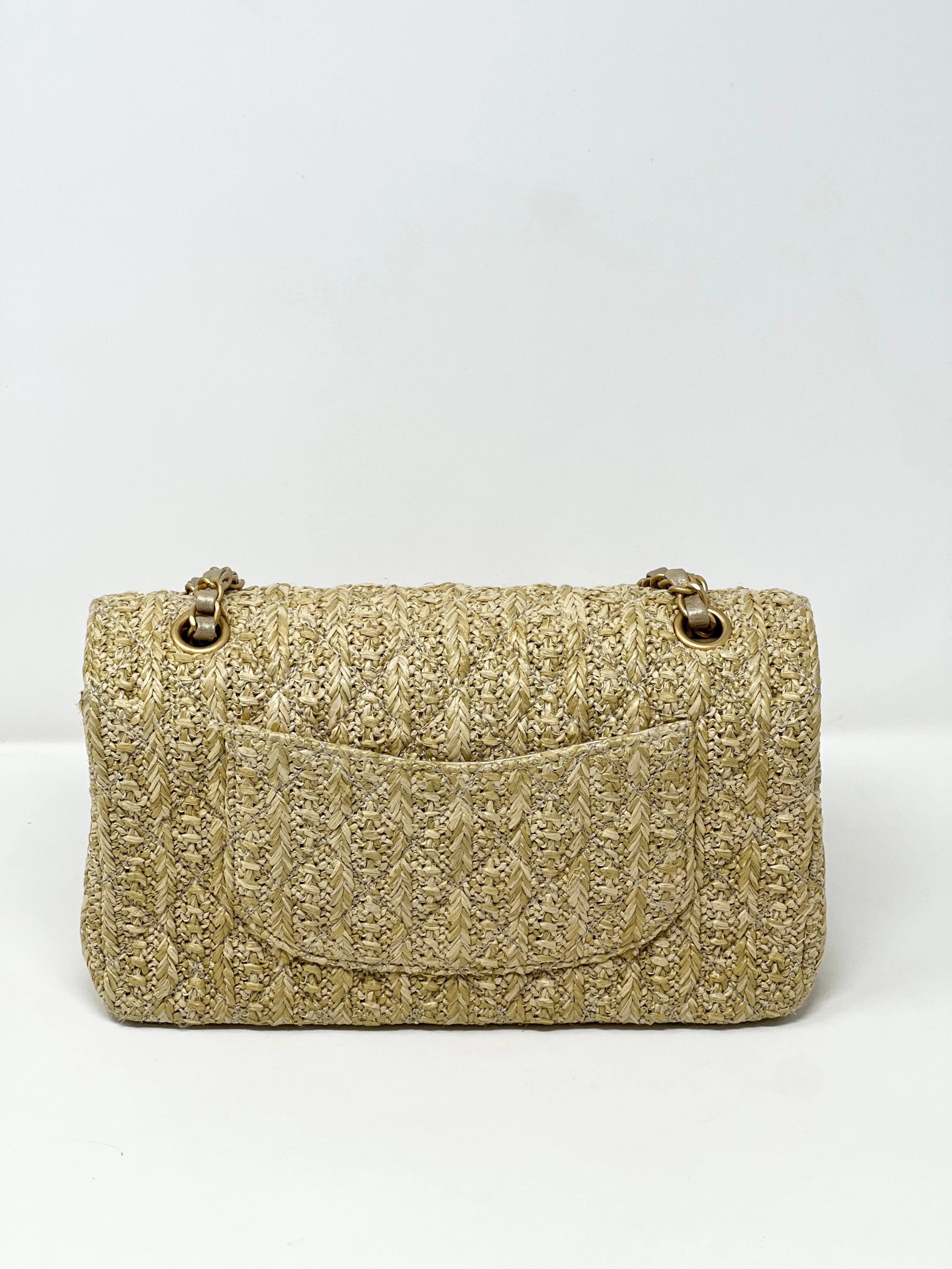 Chanel Classic Double Flap Medium Rafia Woven Straw Bag