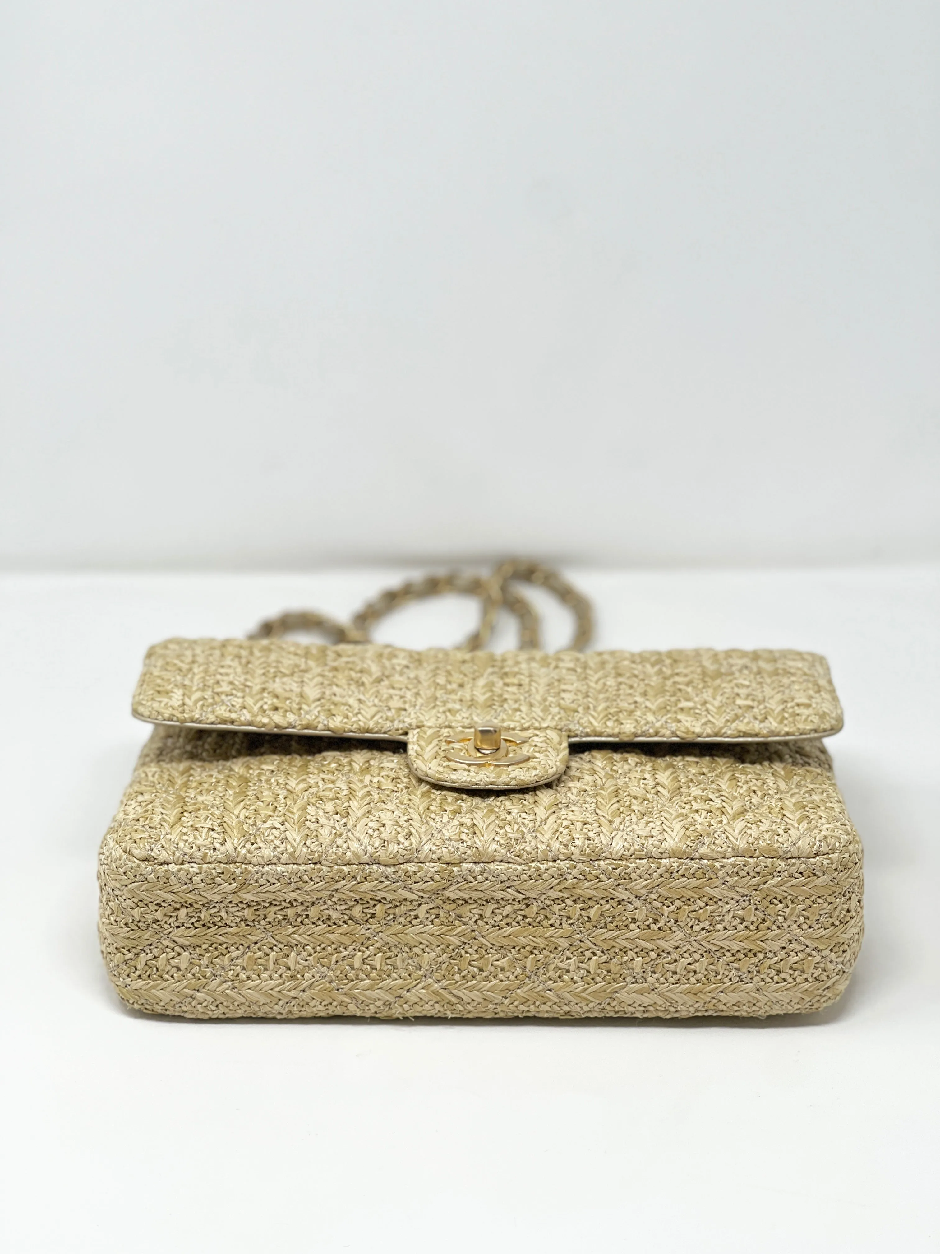 Chanel Classic Double Flap Medium Rafia Woven Straw Bag