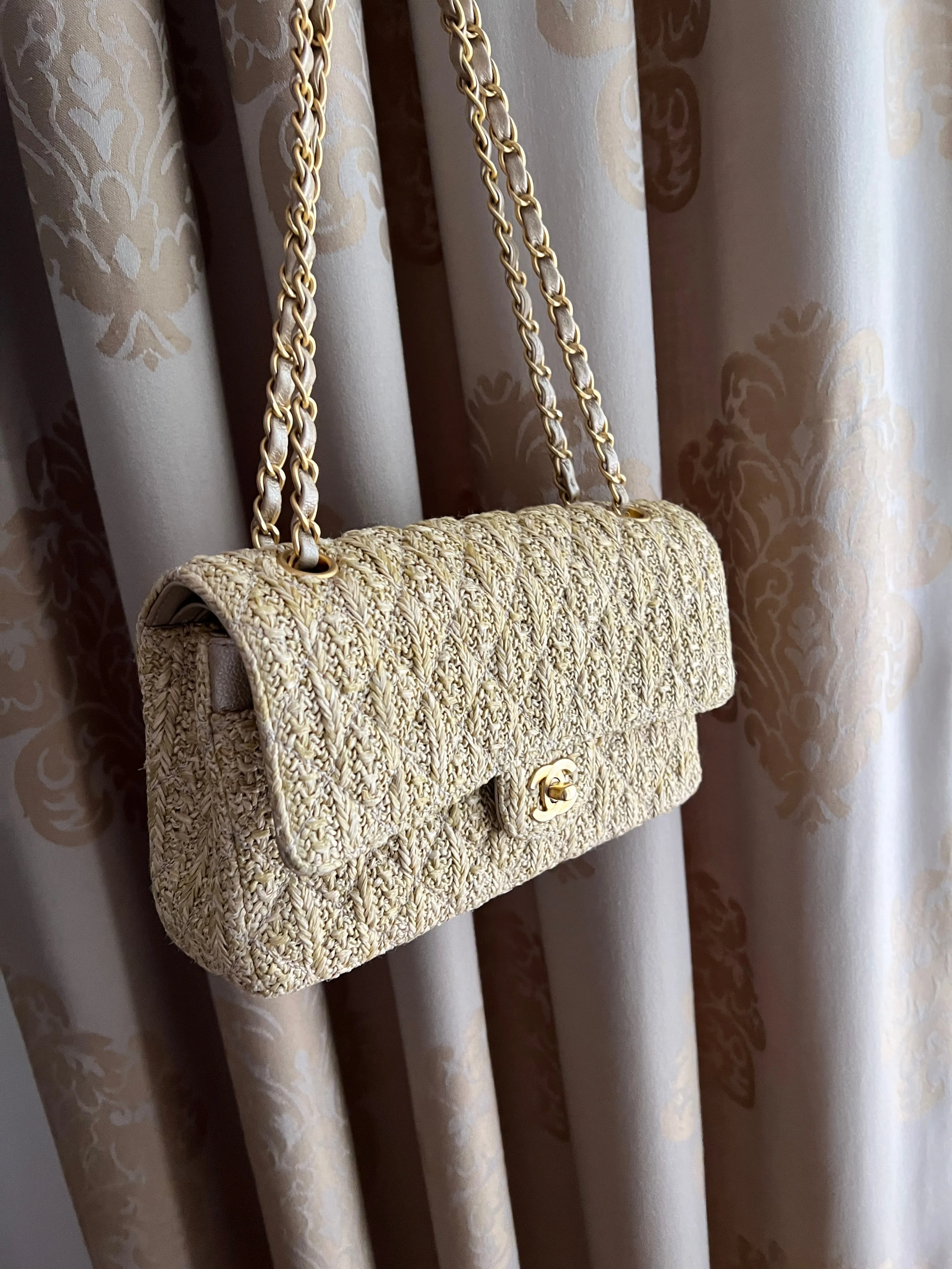Chanel Classic Double Flap Medium Rafia Woven Straw Bag