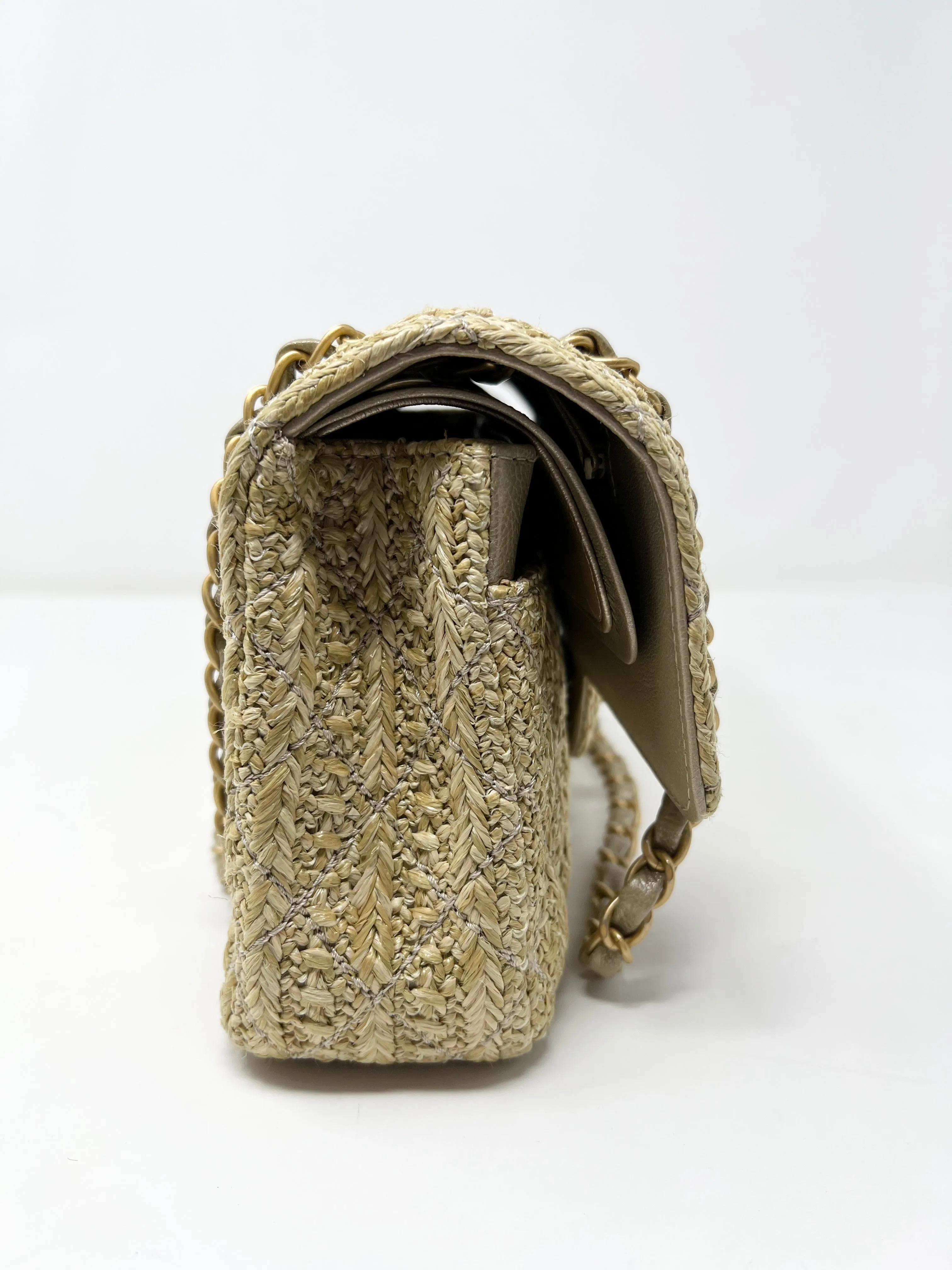 Chanel Classic Double Flap Medium Rafia Woven Straw Bag