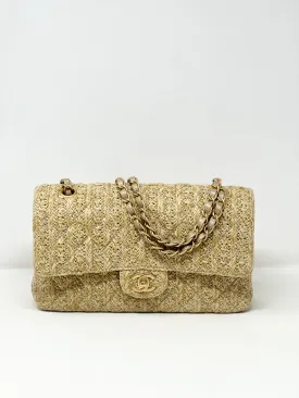 Chanel Classic Double Flap Medium Rafia Woven Straw Bag