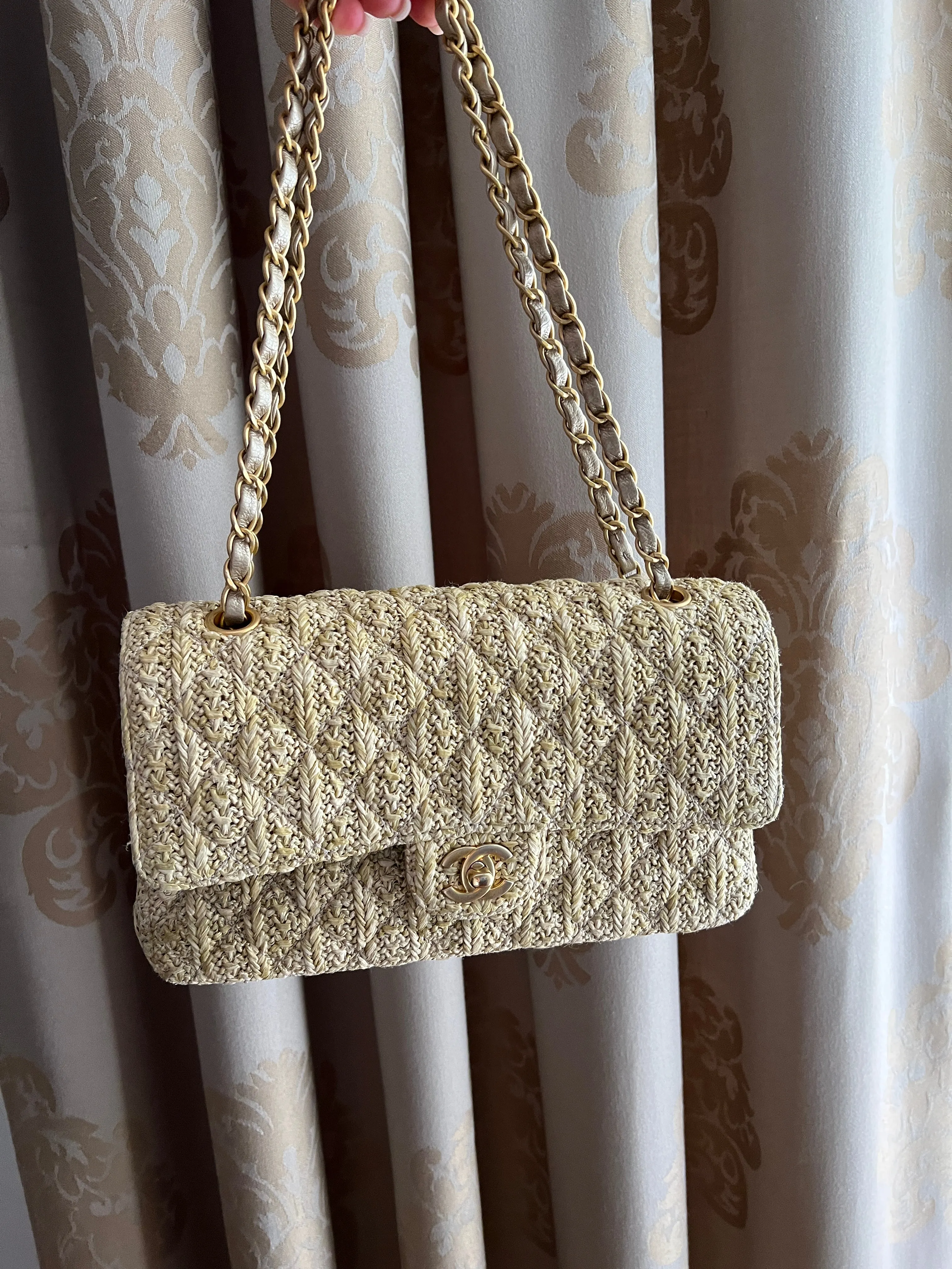 Chanel Classic Double Flap Medium Rafia Woven Straw Bag