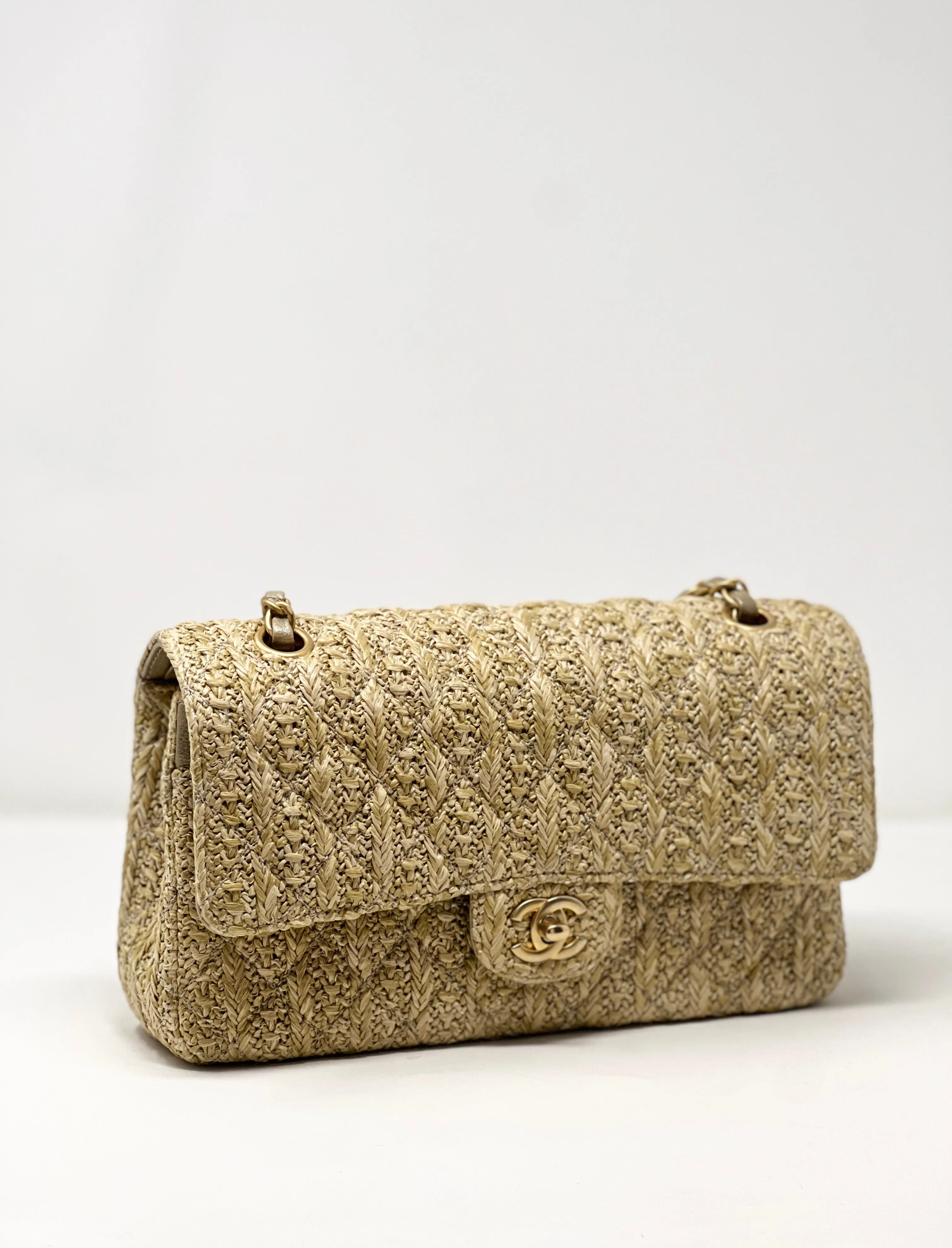 Chanel Classic Double Flap Medium Rafia Woven Straw Bag