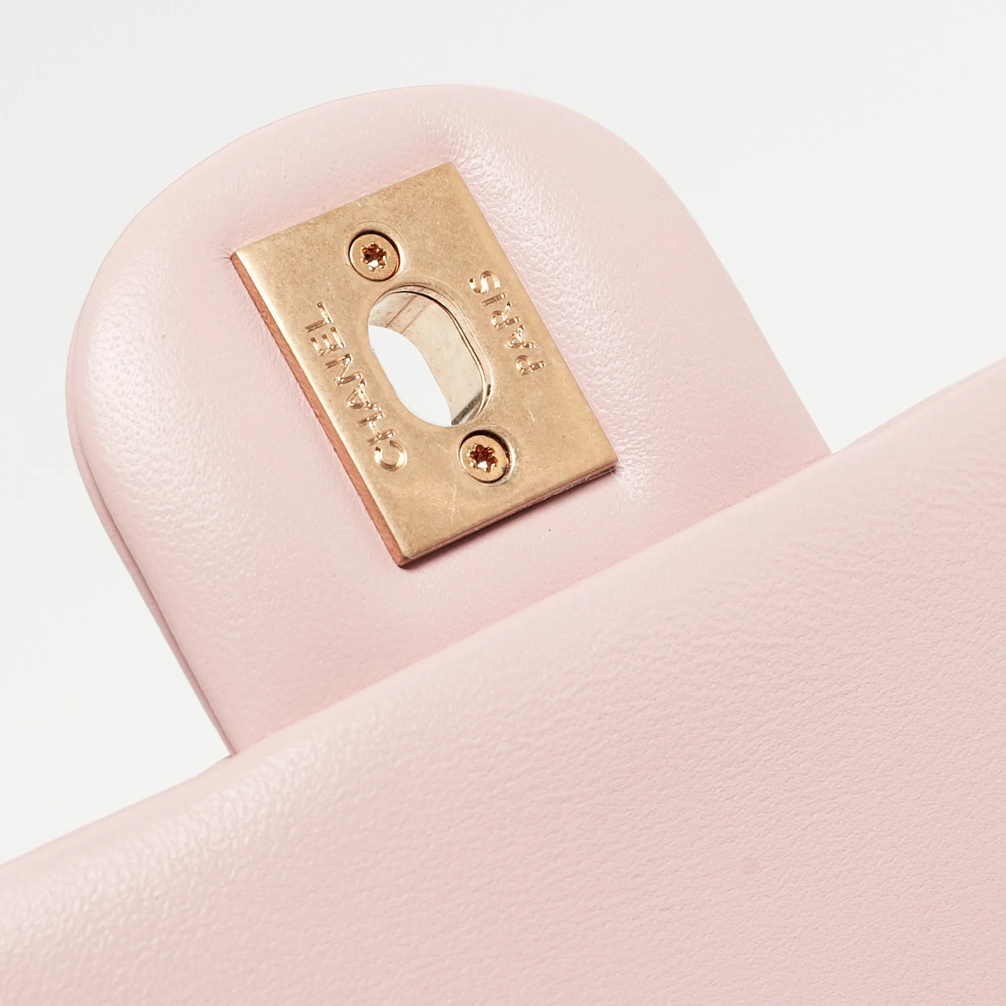 CHANEL Pink Quilted Leather New Mini Heart Charm Classic New Bag