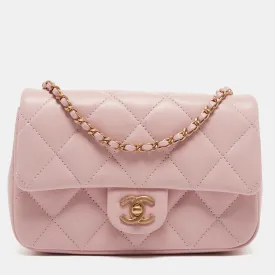 CHANEL Pink Quilted Leather New Mini Heart Charm Classic New Bag
