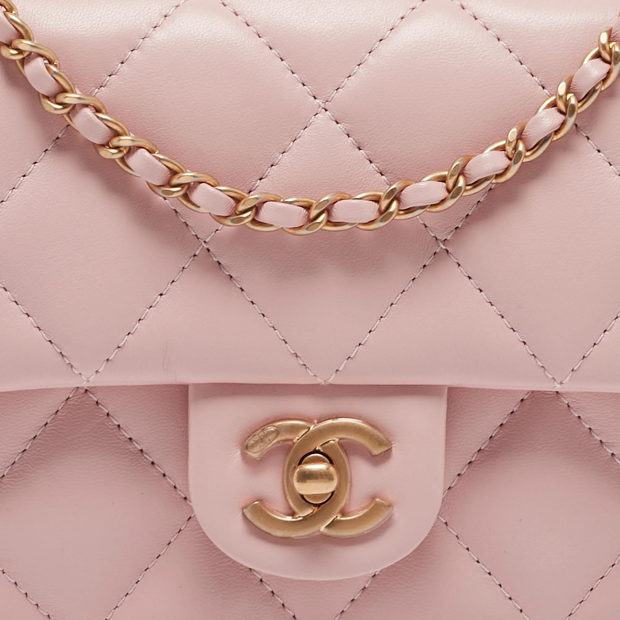 CHANEL Pink Quilted Leather New Mini Heart Charm Classic New Bag