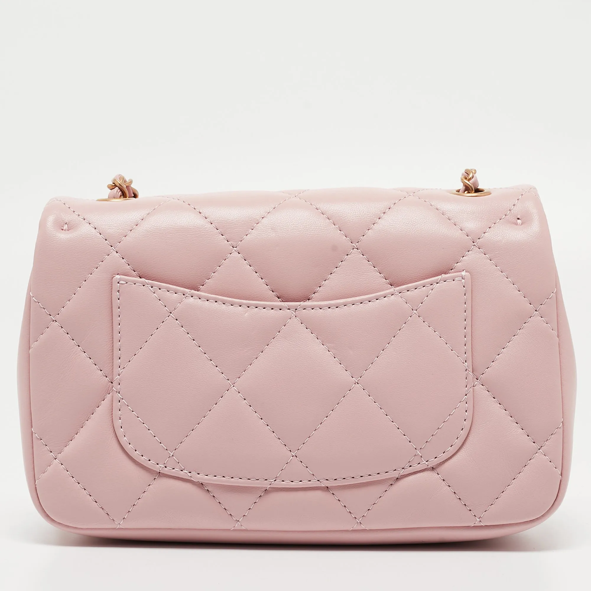 CHANEL Pink Quilted Leather New Mini Heart Charm Classic New Bag