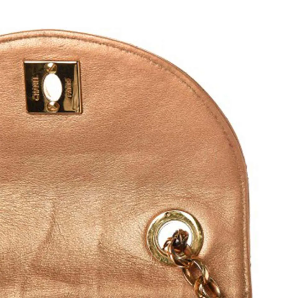 Chanel Vintage 90's Metallic Lambskin Mini Quilted Flap Gold Cross Body Bag