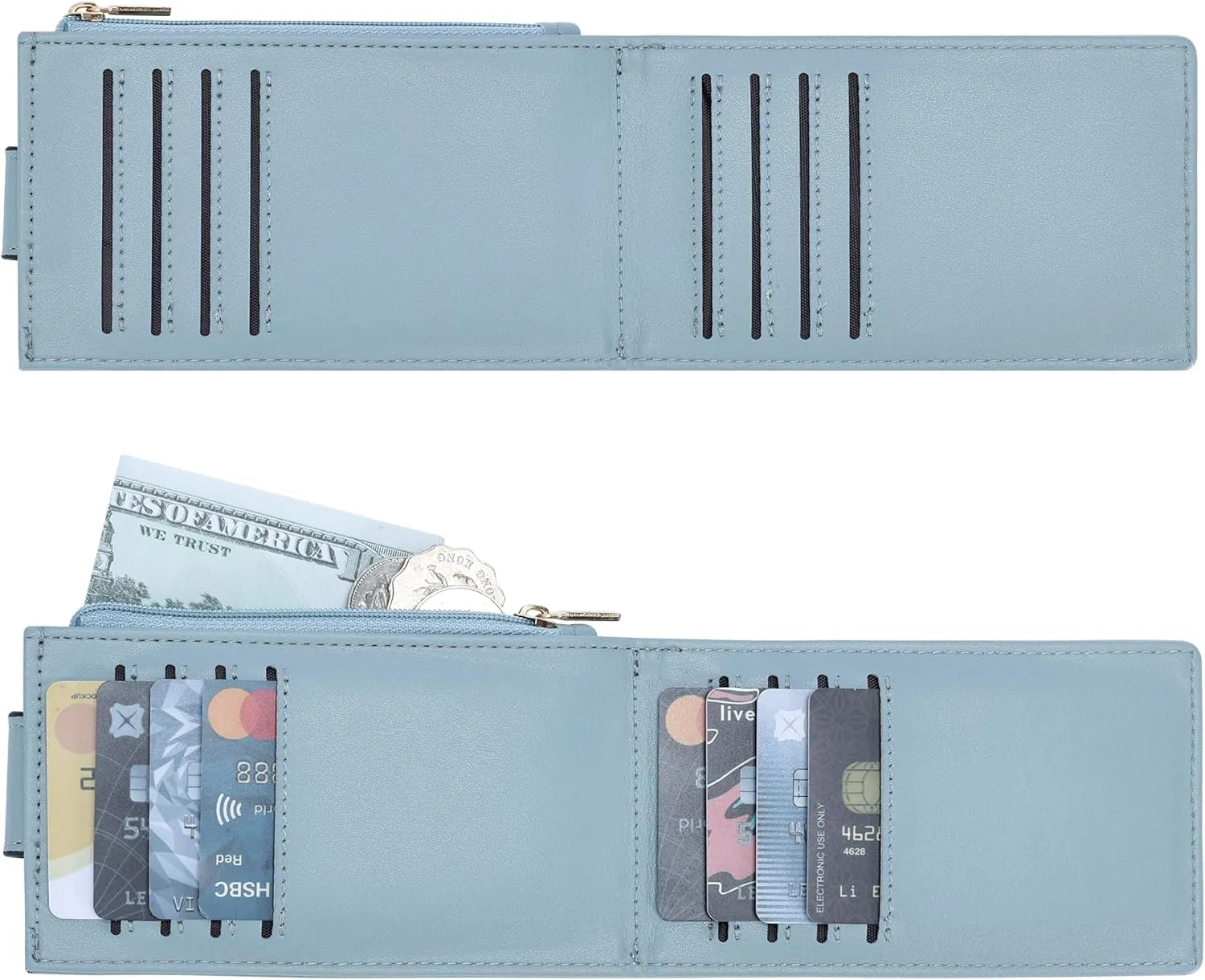 Chelmon Womens Wallet Slim RFID Blocking Bifold Multi Card Case Wallet with Zipper Pocket (Blue)