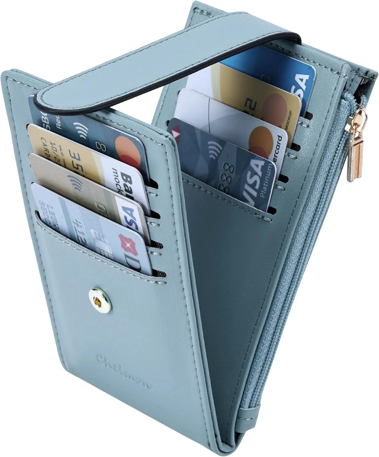 Chelmon Womens Wallet Slim RFID Blocking Bifold Multi Card Case Wallet with Zipper Pocket (Blue)