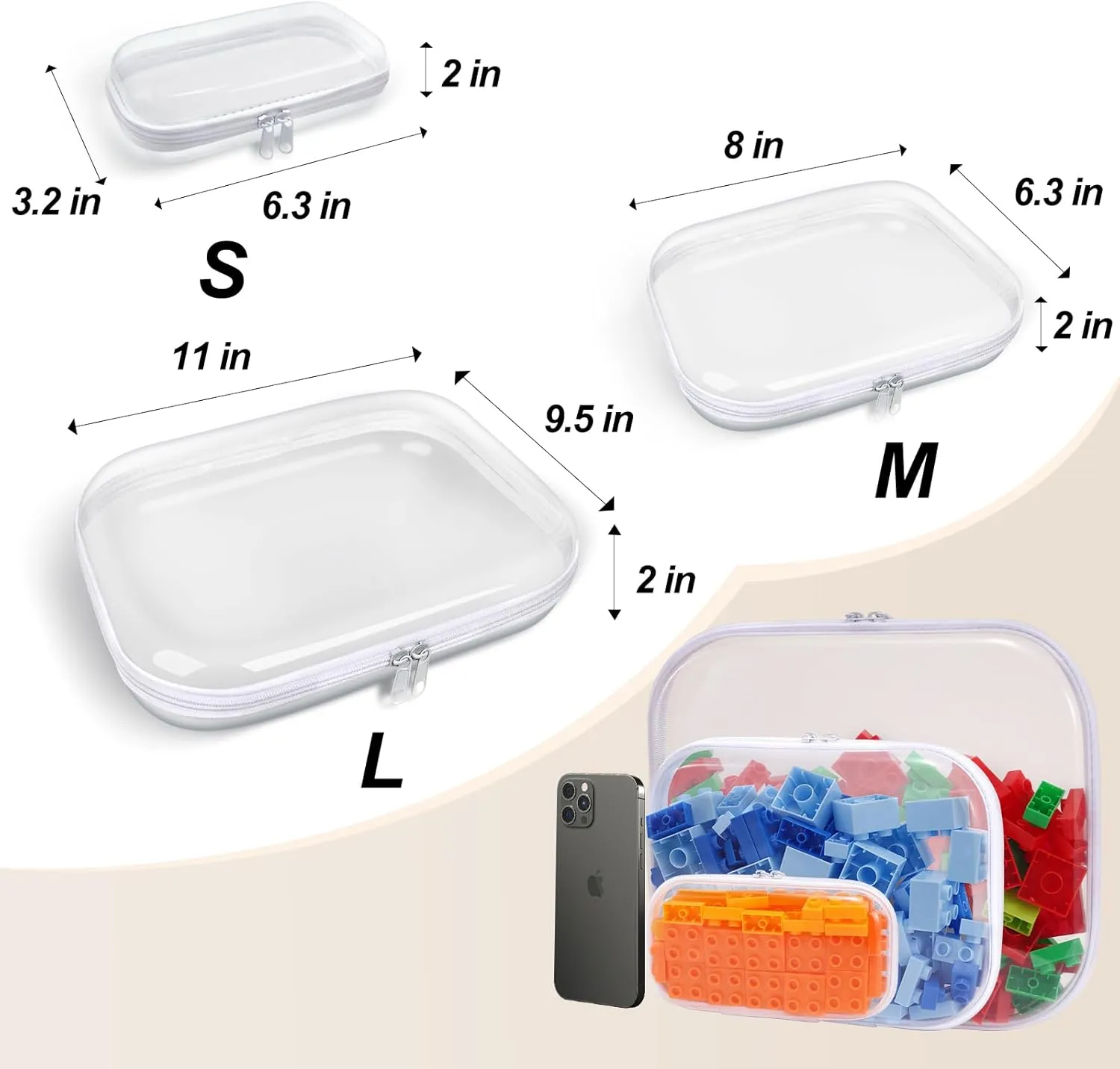 Clear Hard Shell Zipper Case,Transparent Double Zippers Hard Pouch,Portable Travel Organizer Bin for Toy Storage