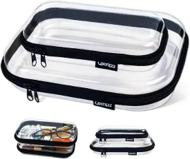 Clear Hard Zipper Case for Storage, Waterproof Plastic Clear Hard Case Zipper Pouch2PCS