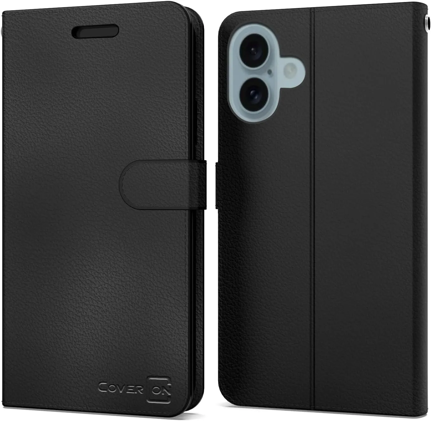 CoverON Pouch for Apple iPhone 16 Plus Leather Case, Wallet RFID Blocking Flip Folio Vegan Leather Phone Carrying Sleeve Credit Card Clutch Fit iPhone 16 Plus Case - Black