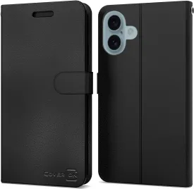 CoverON Pouch for Apple iPhone 16 Plus Leather Case, Wallet RFID Blocking Flip Folio Vegan Leather Phone Carrying Sleeve Credit Card Clutch Fit iPhone 16 Plus Case - Black
