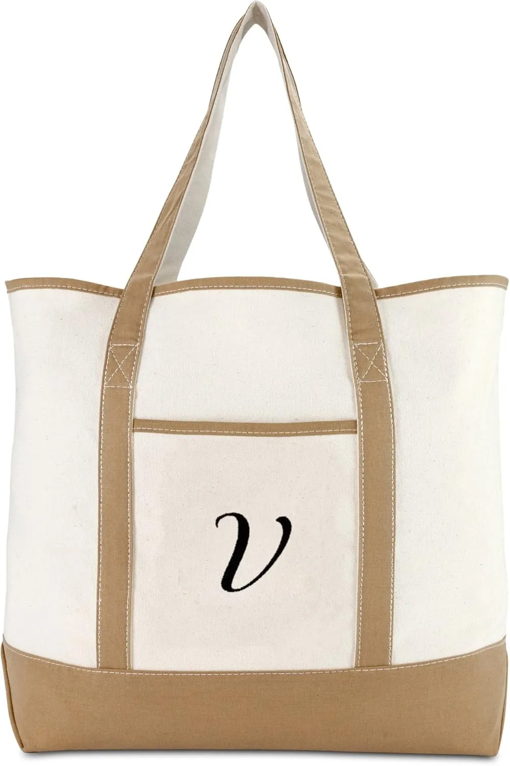 DALIX Women's Natural Tote Bag Shoulder Bags Brown With Monogram Letter A - Z