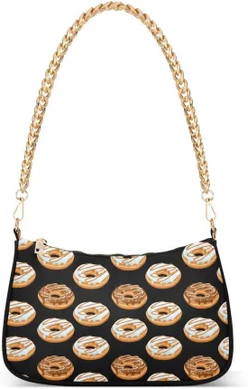Donut Black Tote Bag Hobo Handbag Shoulder Bag for Women Ladies Mini Clutch Purse with Zipper Closure