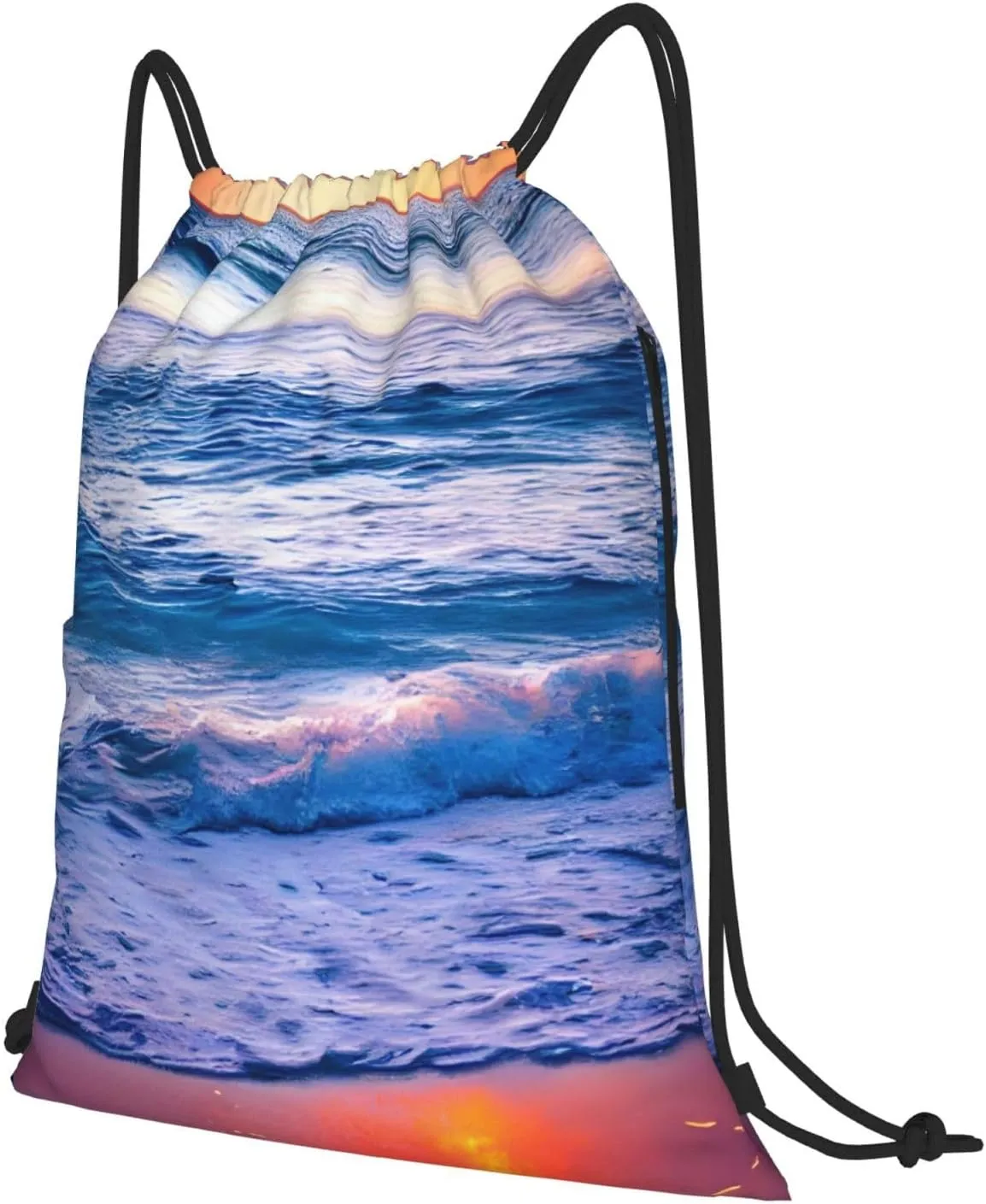 Drawstring Backpack for women,Versatile drawstring bag,Water-Resistant Cinch Bag,Gym sackpack-Beach Sunset Ocean Waves