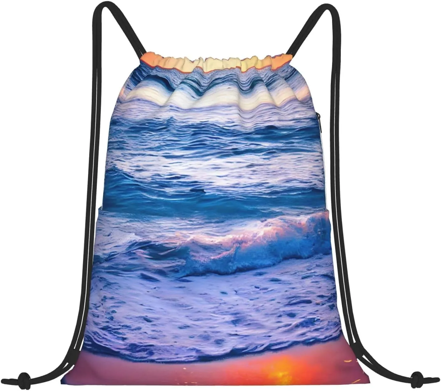 Drawstring Backpack for women,Versatile drawstring bag,Water-Resistant Cinch Bag,Gym sackpack-Beach Sunset Ocean Waves