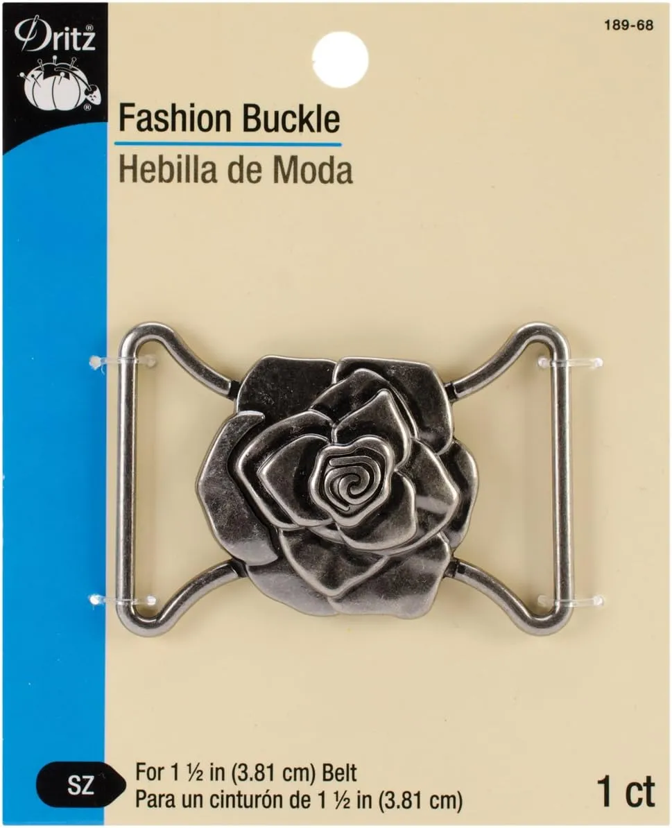 Dritz 189-68 - Fashion Buckle for 1-1/2" Belt-Antique Silver -Rose Design