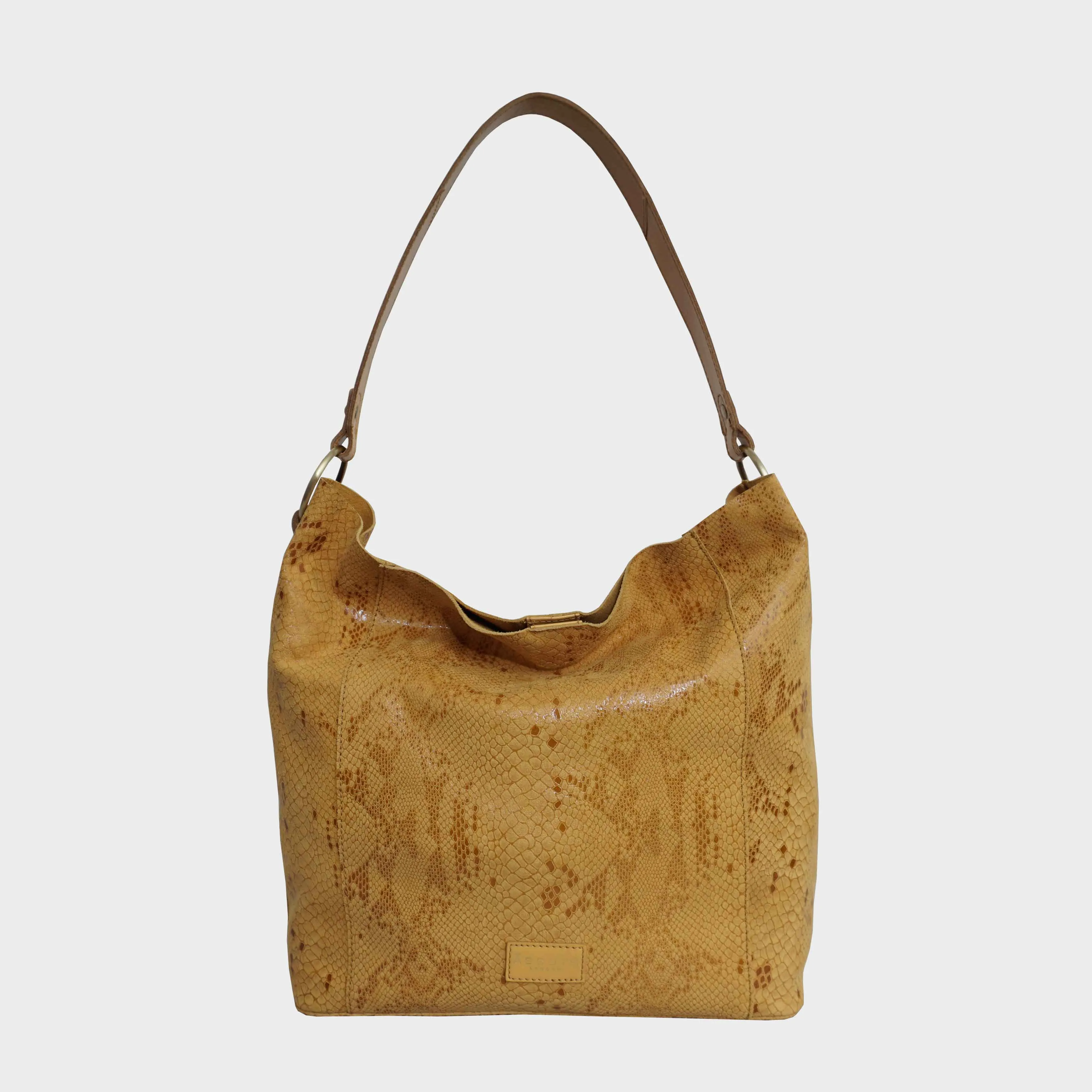 'Esme' Mustard Python Snake Real Leather Slouchy Hobo Bag