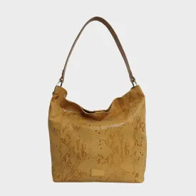 'Esme' Mustard Python Snake Real Leather Slouchy Hobo Bag